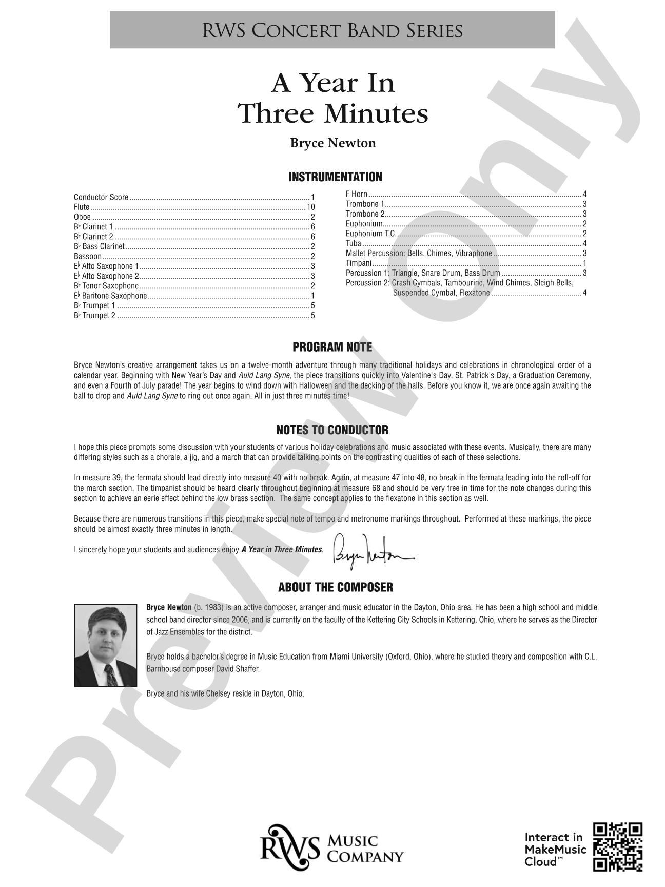 A Year in Three Minutes: Concert Band Conductor Score & Parts