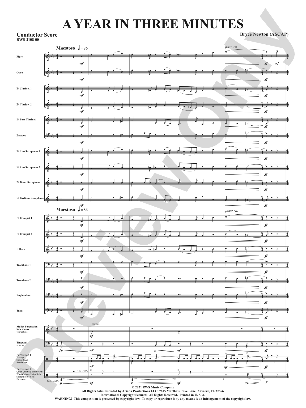 A Year in Three Minutes: Concert Band Conductor Score & Parts