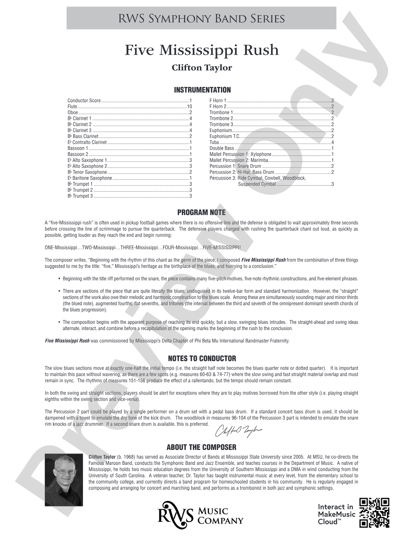 Five Mississippi Rush: Concert Band Conductor Score & Parts