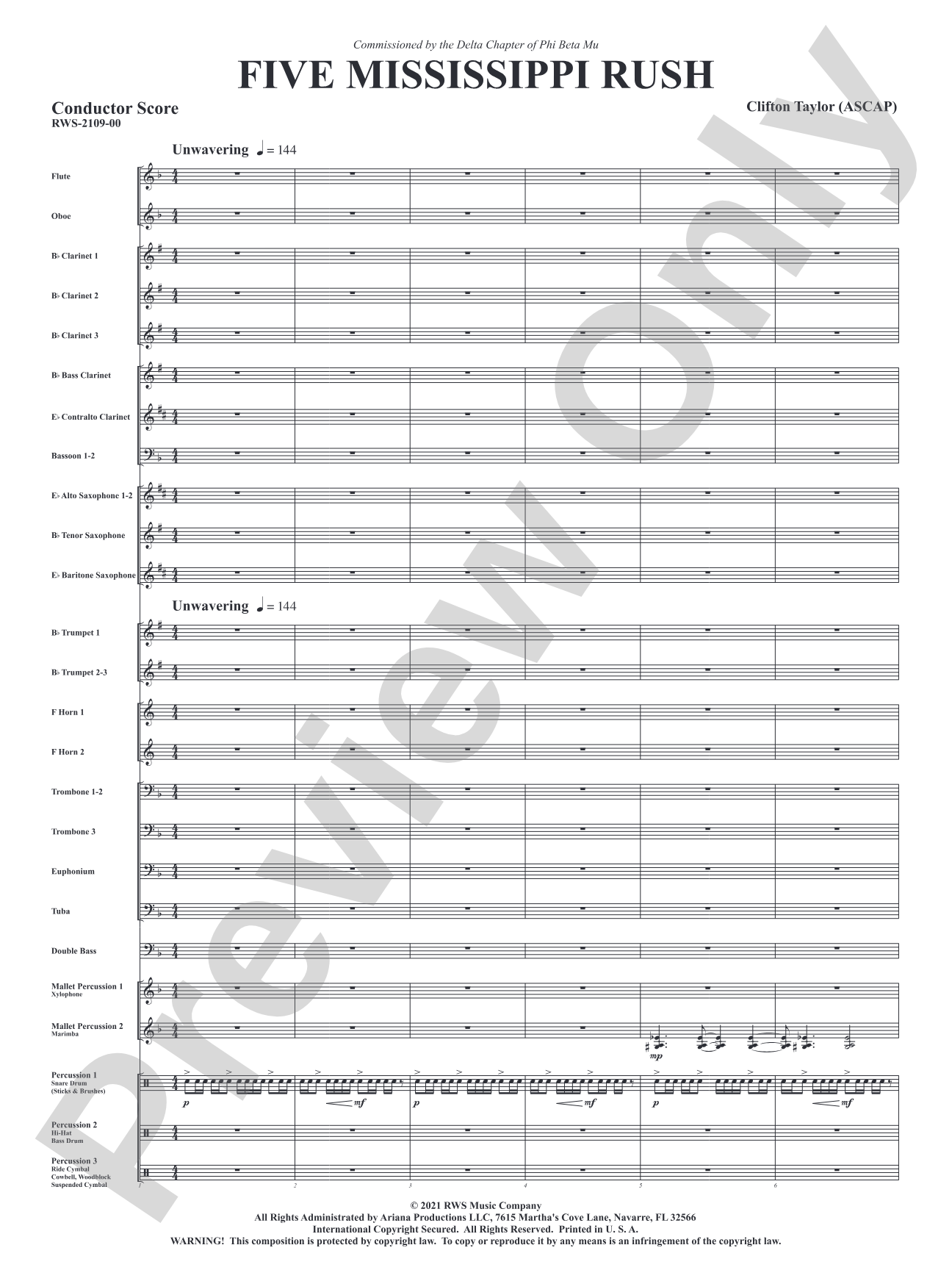 Five Mississippi Rush: Concert Band Conductor Score & Parts