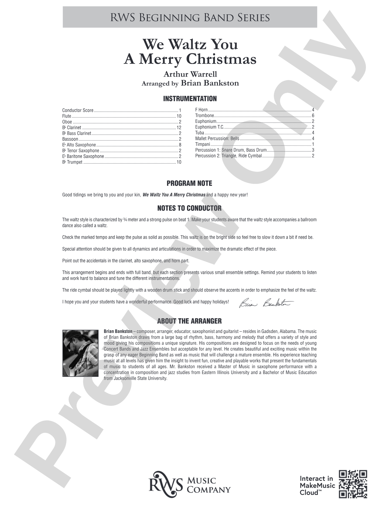 We Waltz You a Merry Christmas: Concert Band Conductor Score & Parts