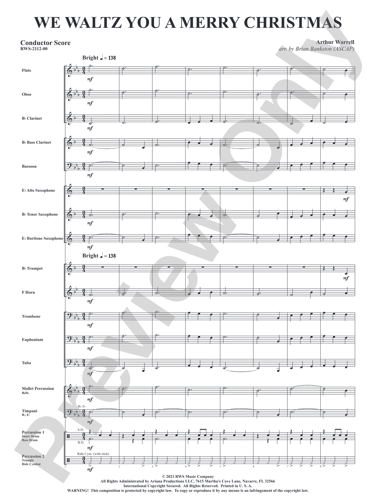 We Waltz You a Merry Christmas: Concert Band Conductor Score & Parts