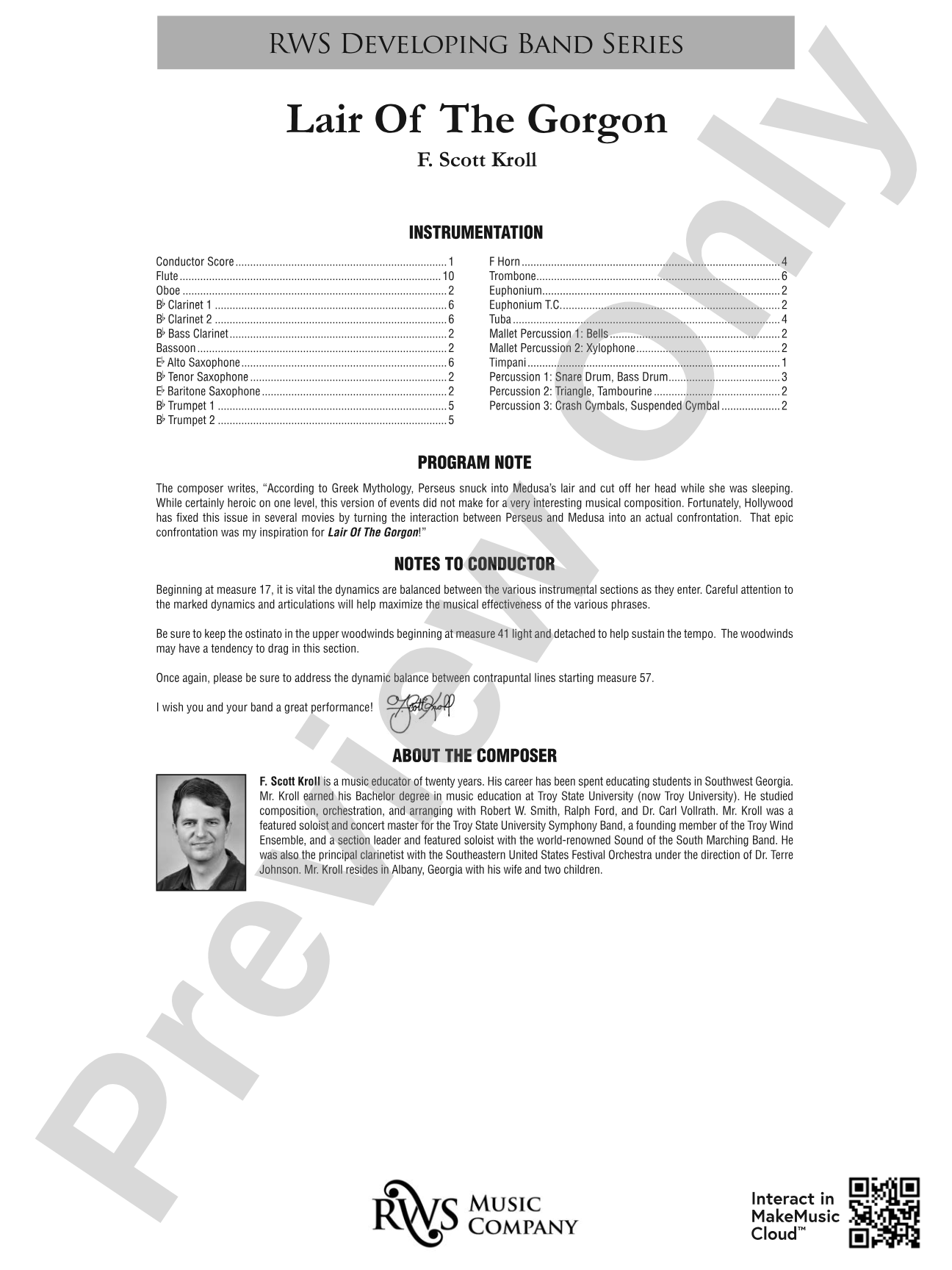 Lair Of The Gorgon: Concert Band Conductor Score & Parts