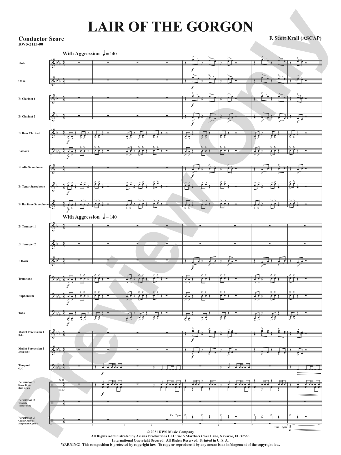 Lair Of The Gorgon: Concert Band Conductor Score & Parts