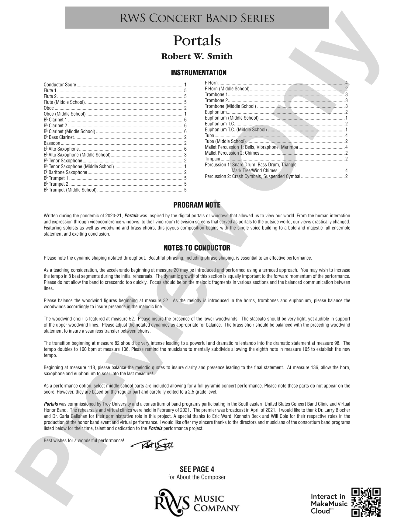 Portals: Concert Band Conductor Score & Parts