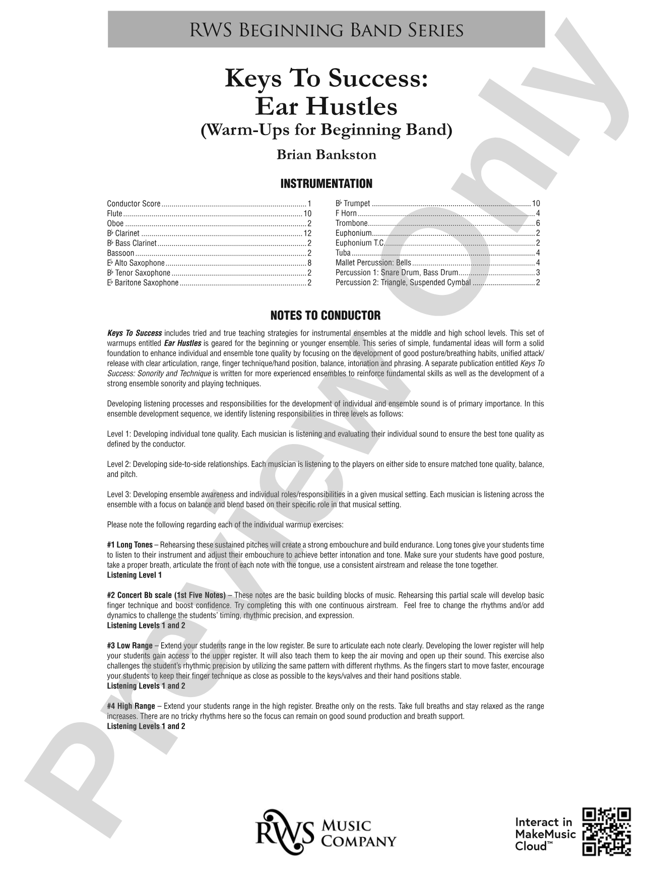 Keys to Success: Ear Hustles - Warm-Ups for Beginning Band: Concert Band Conductor Score & Parts