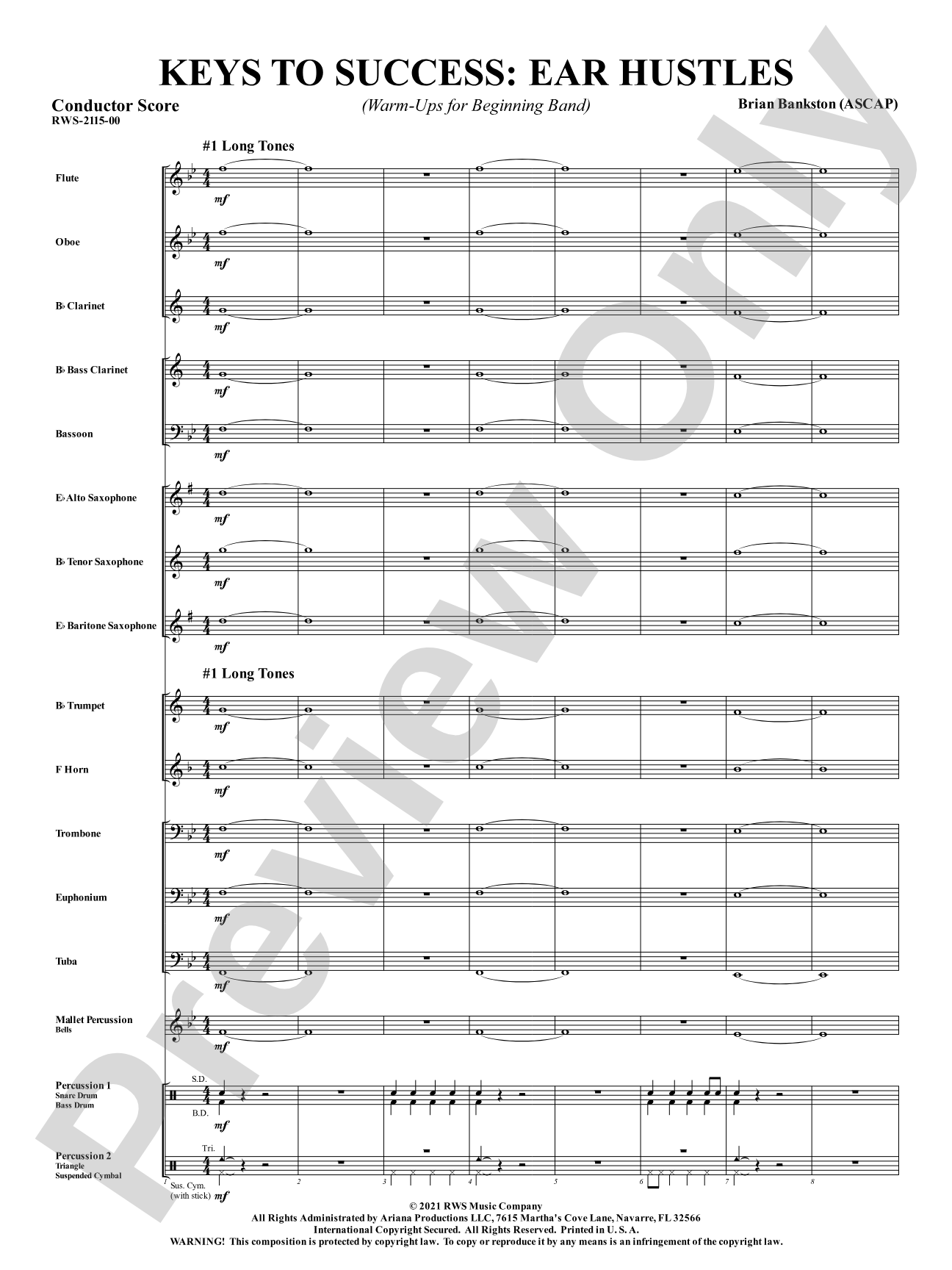 Keys to Success: Ear Hustles - Warm-Ups for Beginning Band: Concert Band Conductor Score & Parts