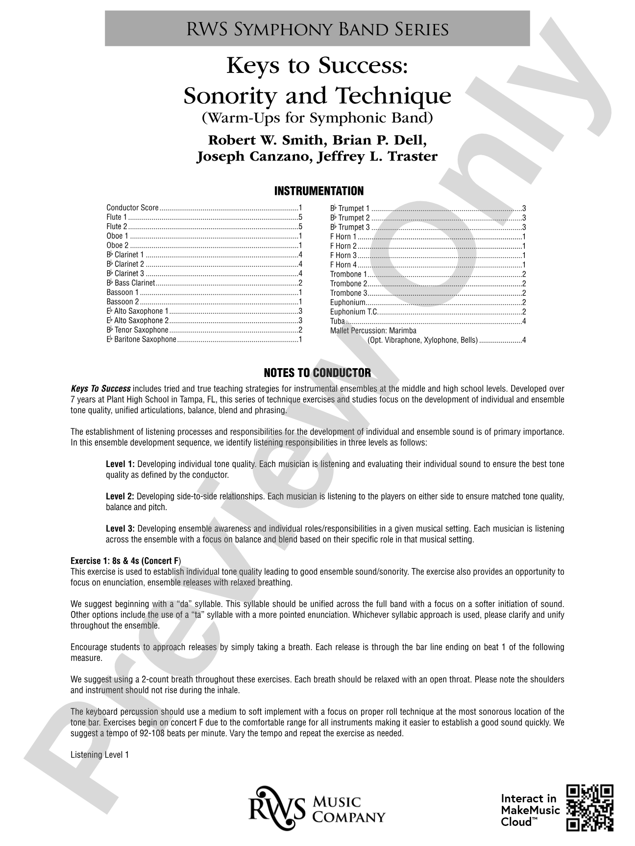 Keys to Success: Sonority and Technique - Warm-Ups for Symphonic Band: Concert Band Conductor Score & Parts