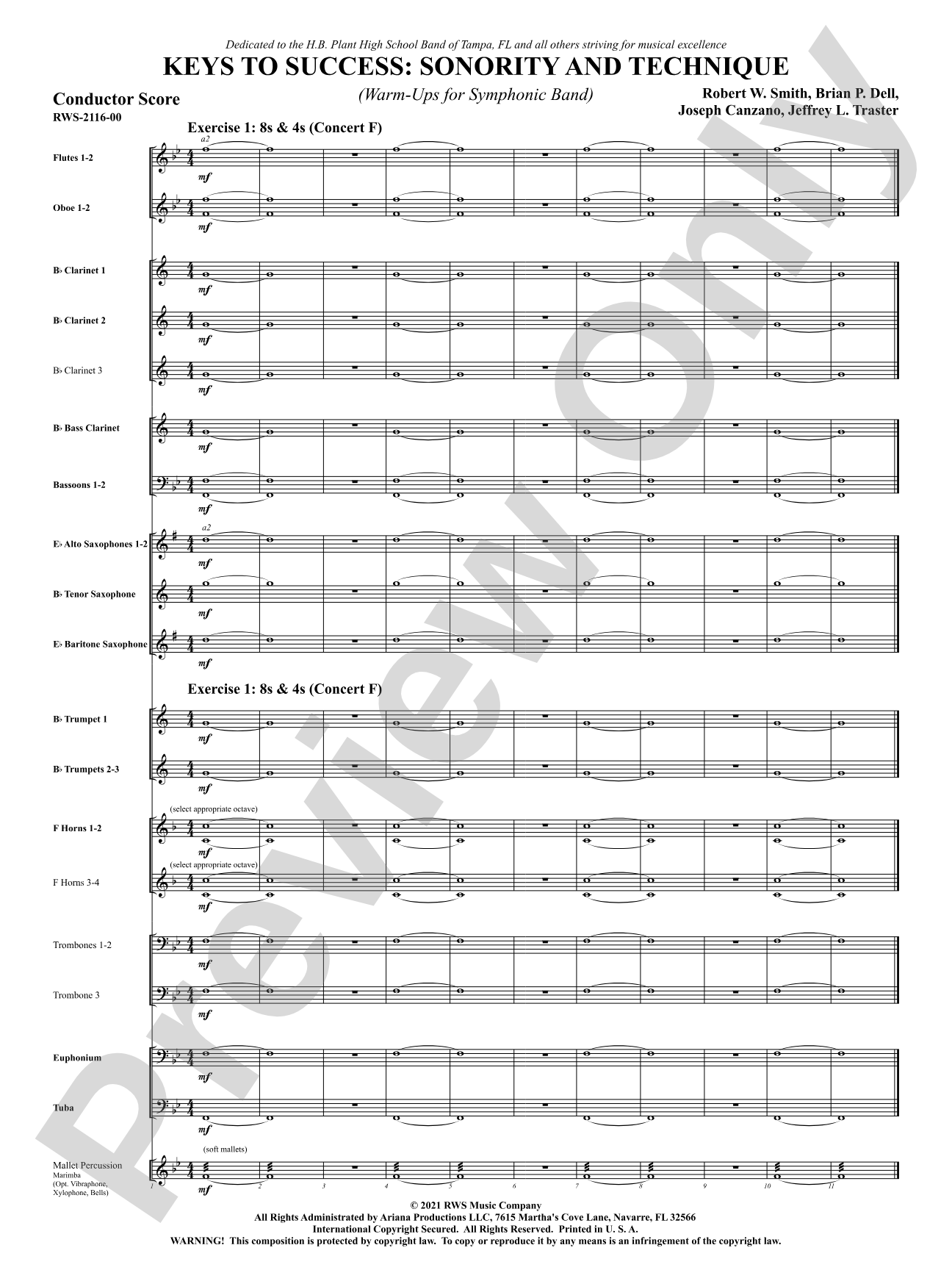 Keys to Success: Sonority and Technique - Warm-Ups for Symphonic Band: Concert Band Conductor Score & Parts