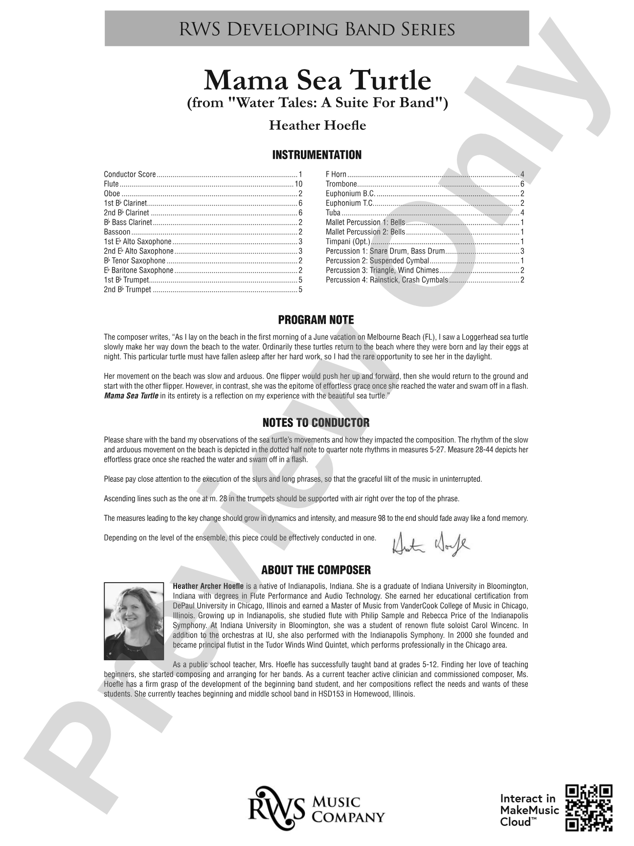 Mama Sea Turtle - From <i>Water Tales: A Suite for Band</i>: Concert Band Conductor Score & Parts