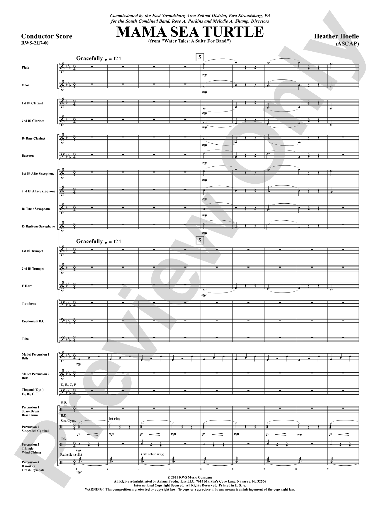 Mama Sea Turtle - From <i>Water Tales: A Suite for Band</i>: Concert Band Conductor Score & Parts