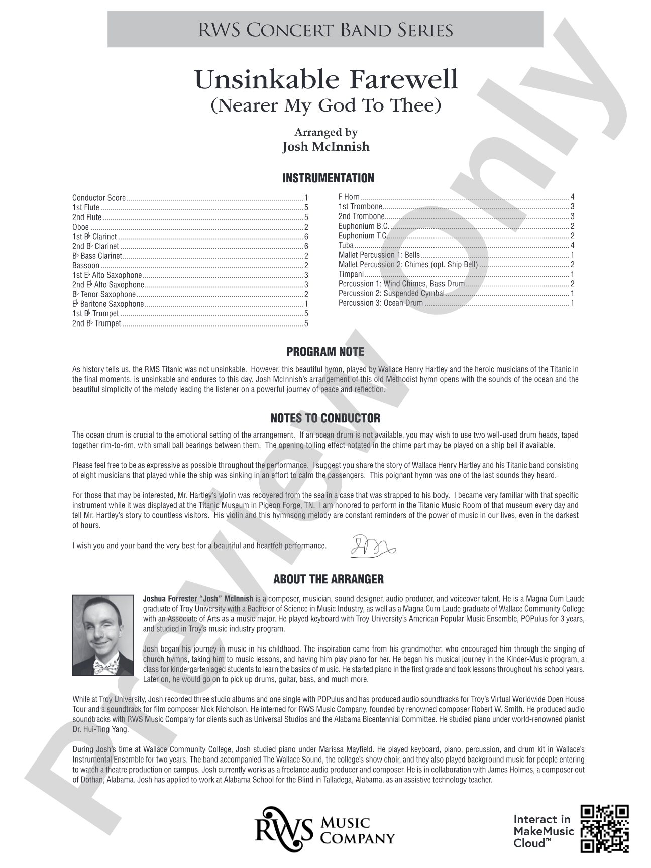 Unsinkable Farewell - Nearer My God to Thee: Concert Band Conductor Score & Parts