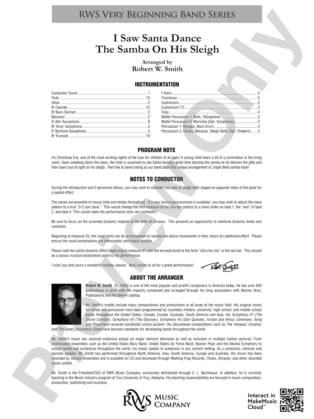 I Saw Santa Dance the Samba on His Sleigh: Concert Band Conductor Score & Parts
