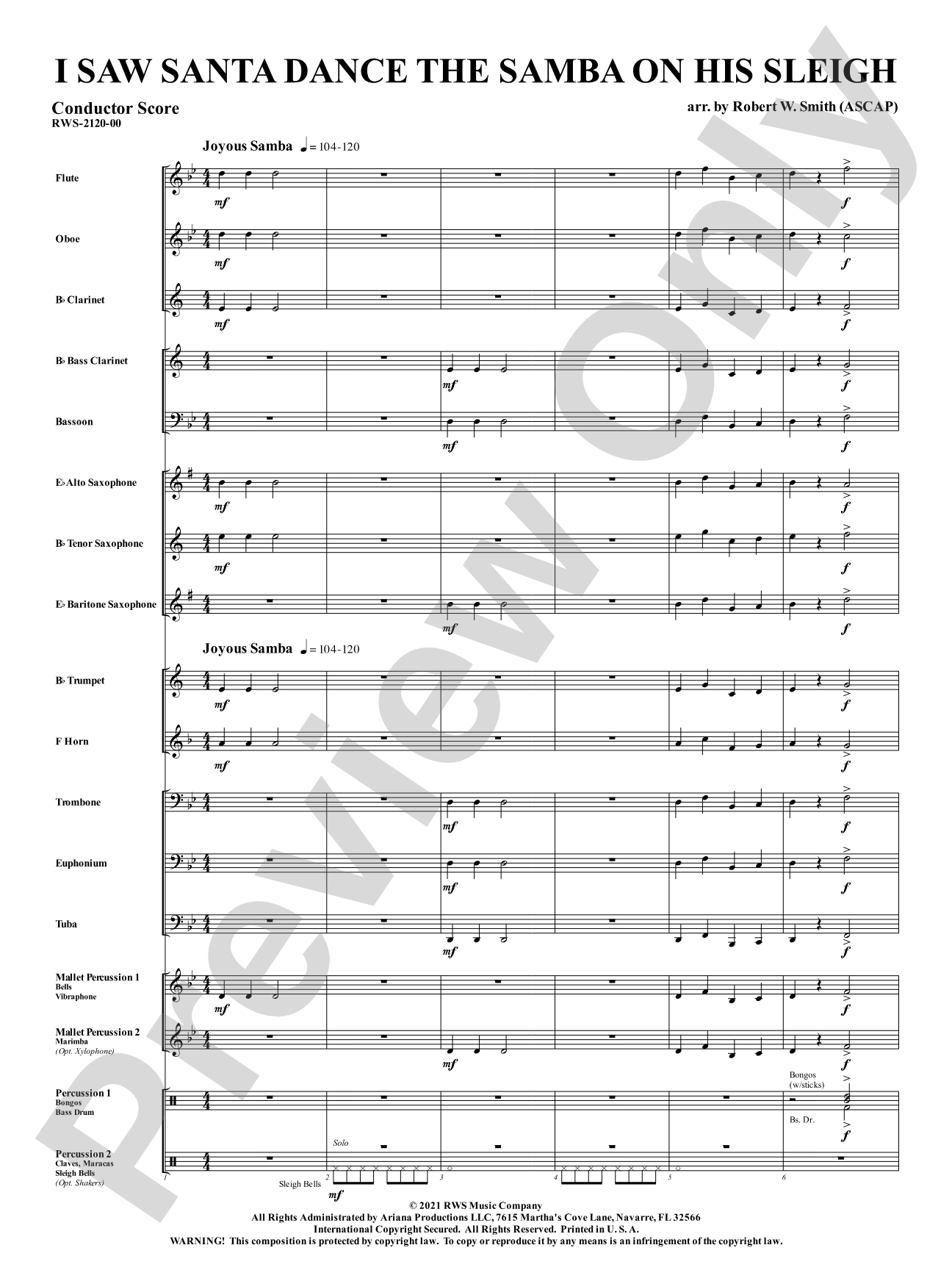 I Saw Santa Dance the Samba on His Sleigh: Concert Band Conductor Score & Parts
