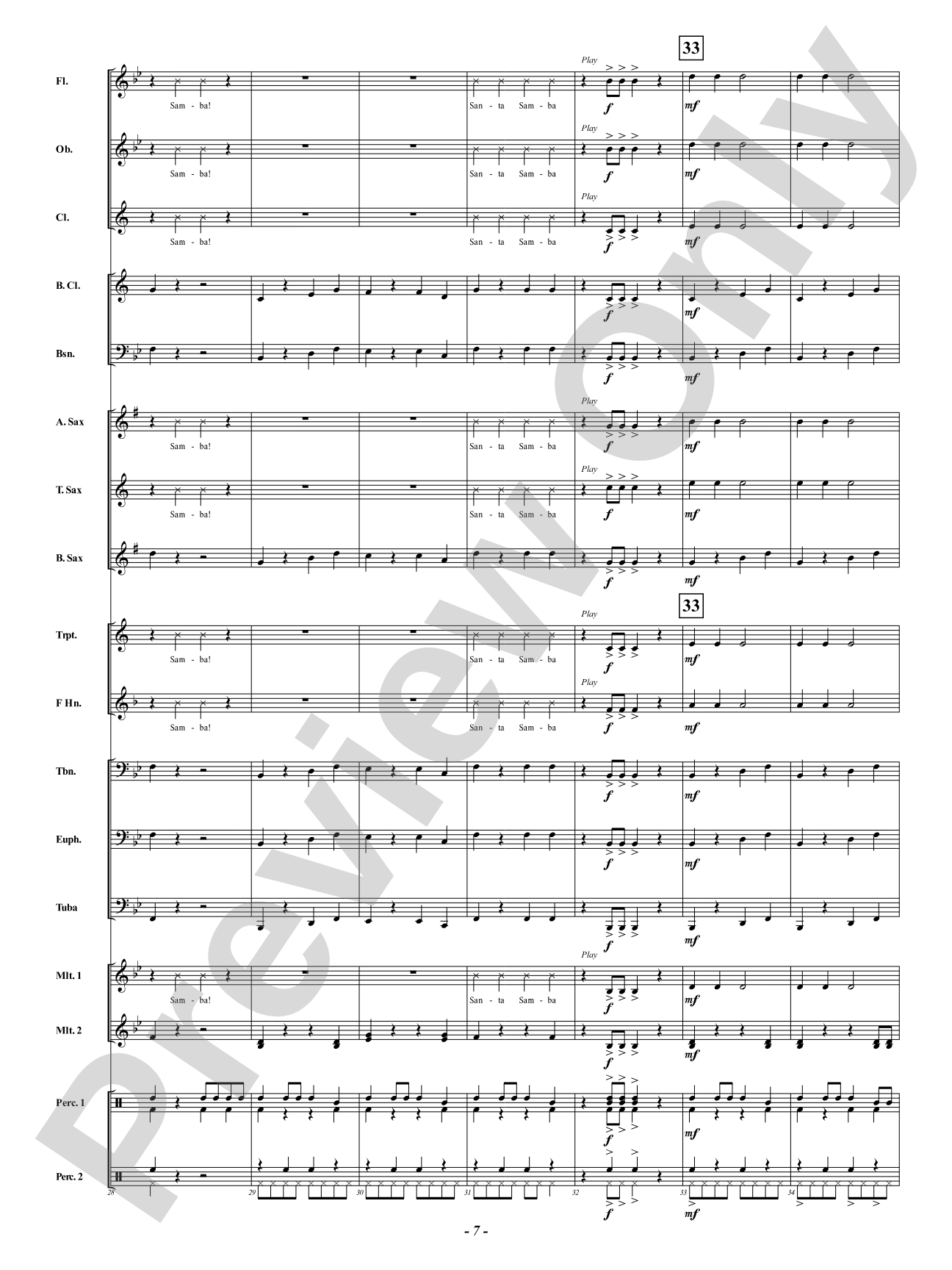 I Saw Santa Dance the Samba on His Sleigh: Concert Band Conductor Score & Parts