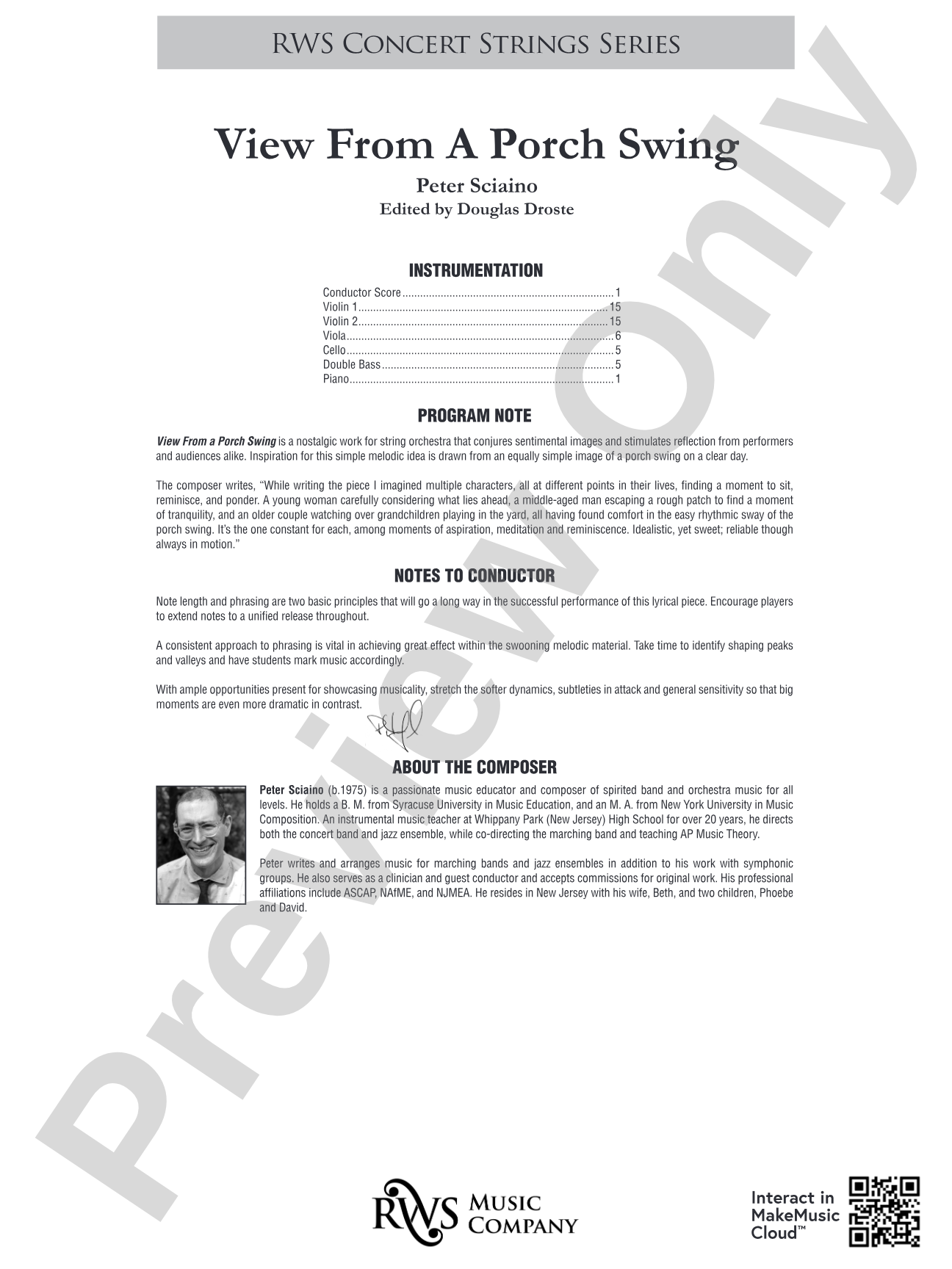 View from a Porch Swing: String Orchestra Conductor Score & Parts