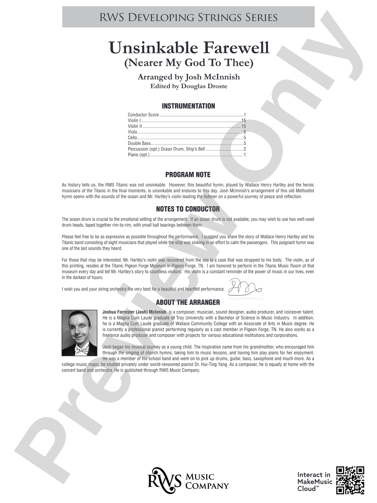 Unsinkable Farewell - Nearer My God to Thee: String Orchestra Conductor Score & Parts