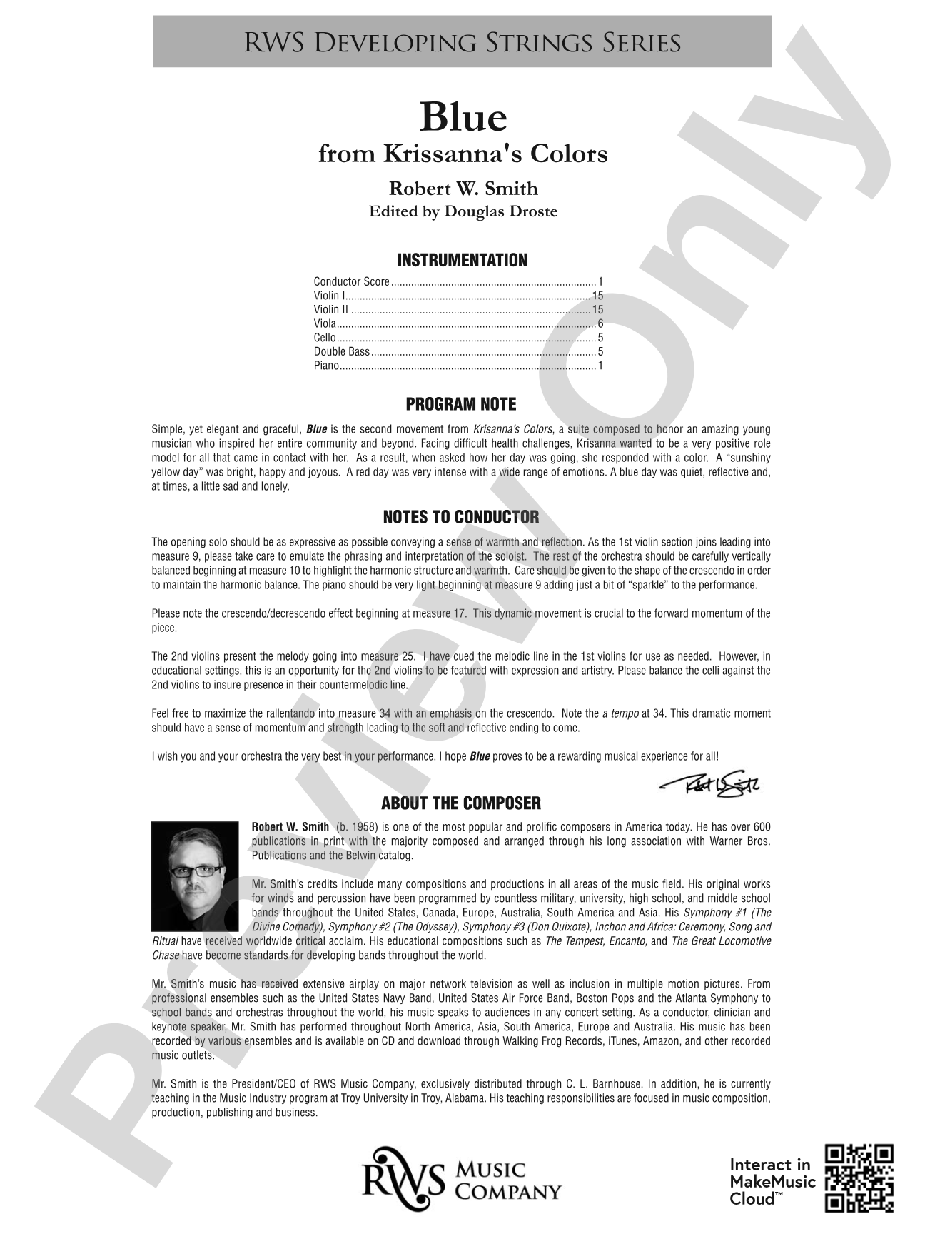 Blue - From Krisanna's Colors: String Orchestra Conductor Score & Parts