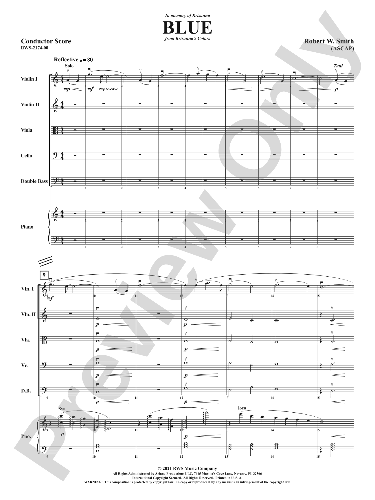Blue - From Krisanna's Colors: String Orchestra Conductor Score & Parts