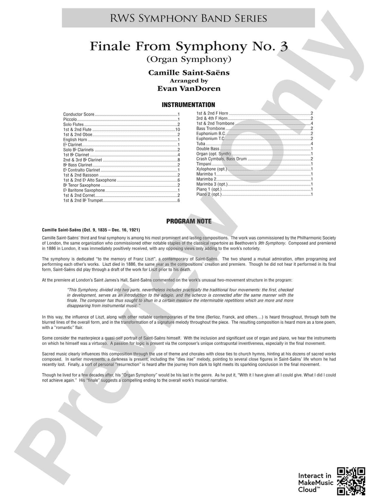 Finale from <i>Symphony No. 3</i> - Organ Symphony: Concert Band Conductor Score & Parts
