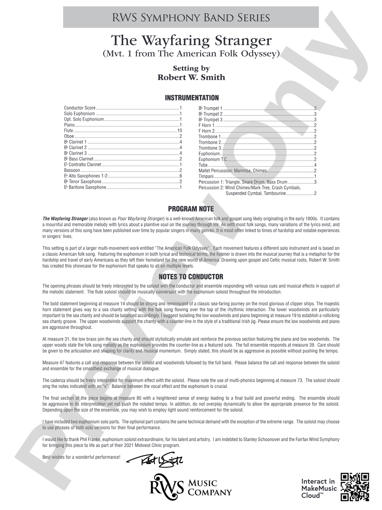The Wayfaring Stranger - Mvt. 1 from <i>The American Folk Odyssey</i>: Concert Band Conductor Score & Parts