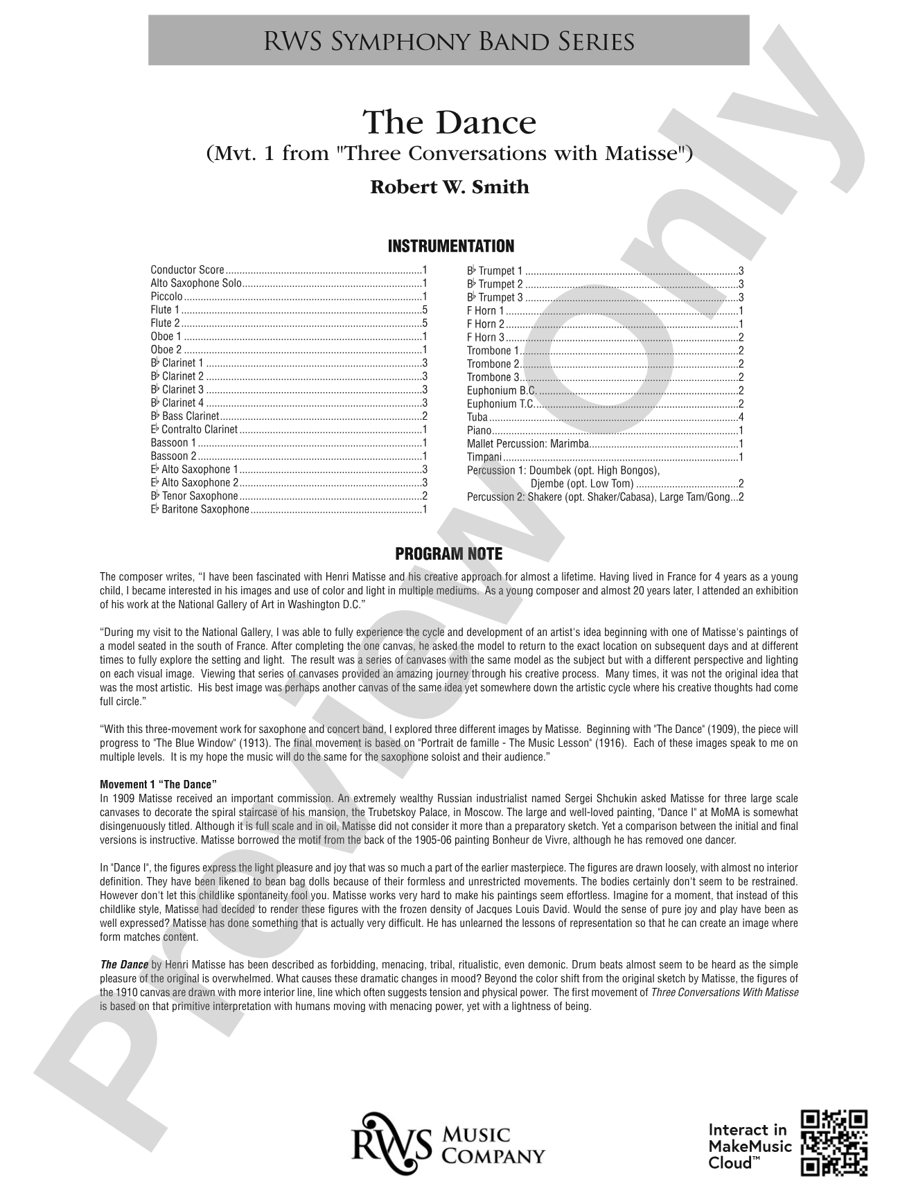 The Dance - Mvt. 1 from <i>Three Conversations with Matisse</i>: Concert Band Conductor Score & Parts
