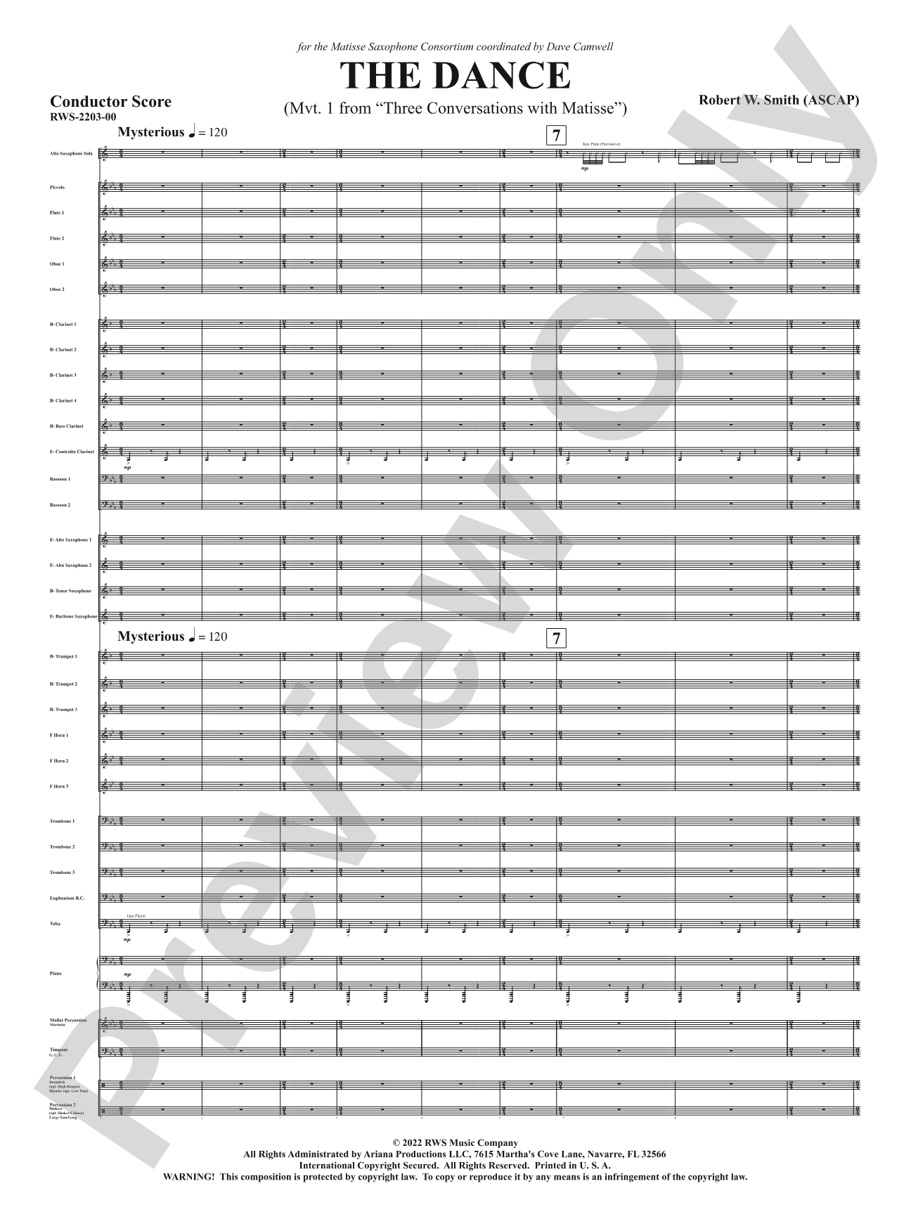 The Dance - Mvt. 1 from <i>Three Conversations with Matisse</i>: Concert Band Conductor Score & Parts
