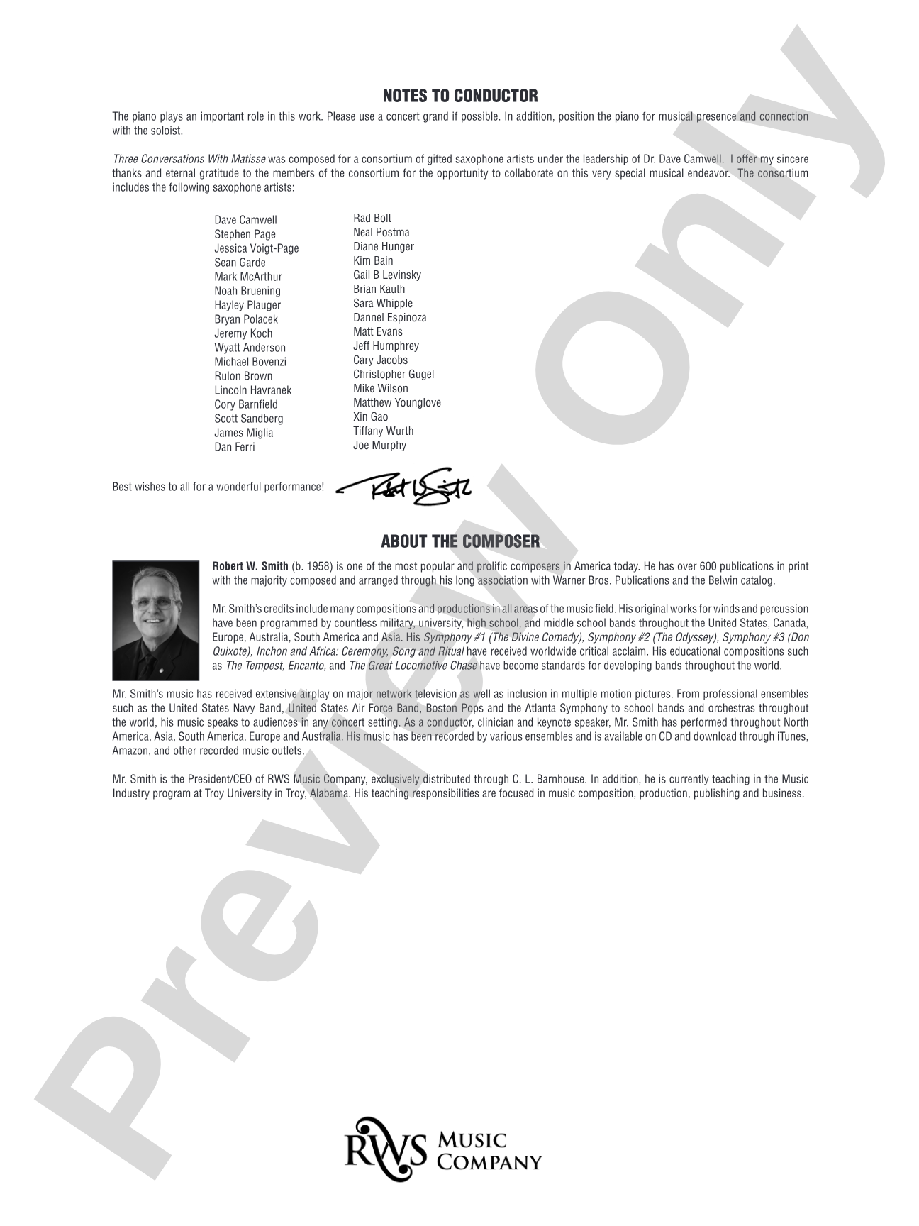 The Music Lesson - Mvt. 3 from <i>Three Conversations with Matisse</i>: Concert Band Conductor Score & Parts