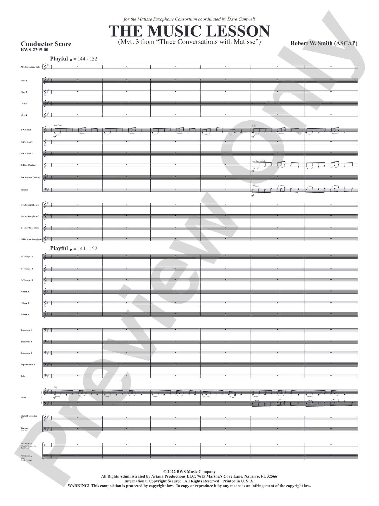 The Music Lesson - Mvt. 3 from <i>Three Conversations with Matisse</i>: Concert Band Conductor Score & Parts