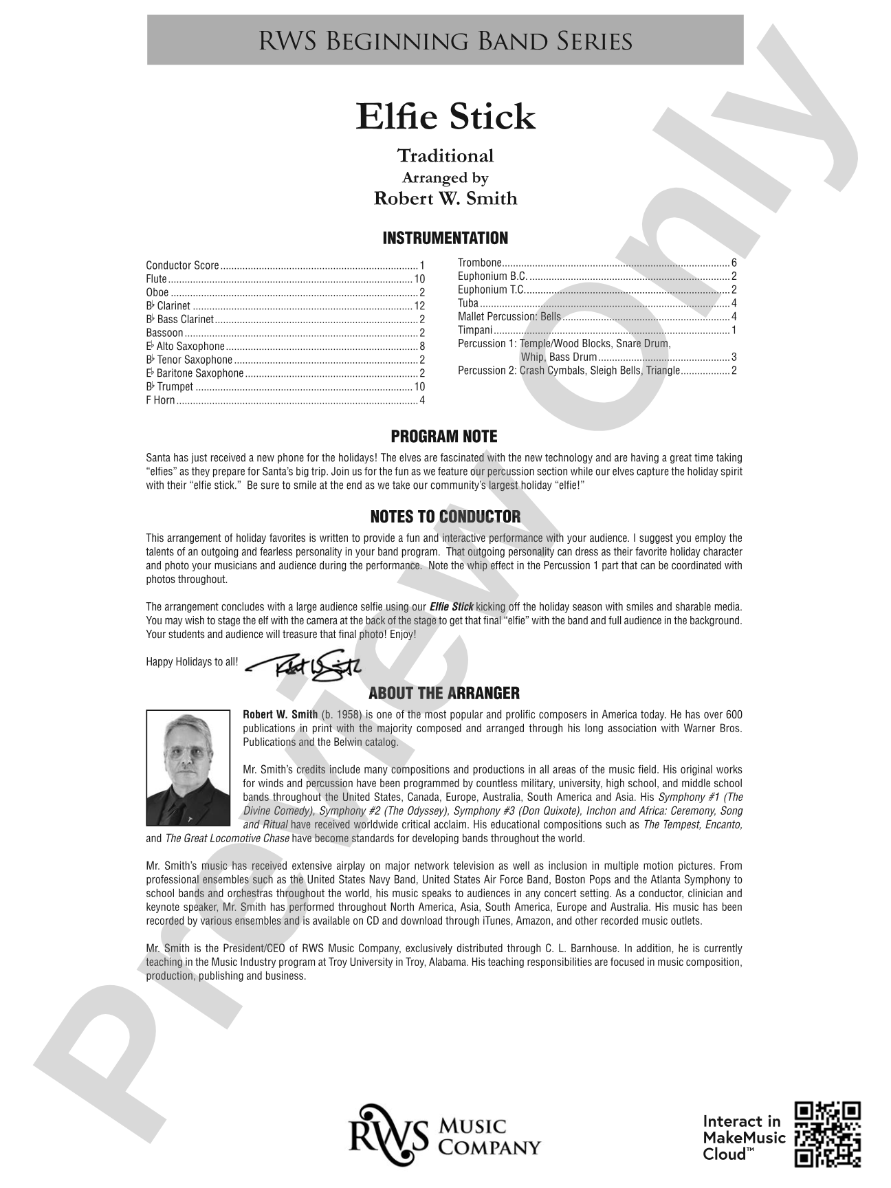 Elfie Stick: Concert Band Conductor Score & Parts