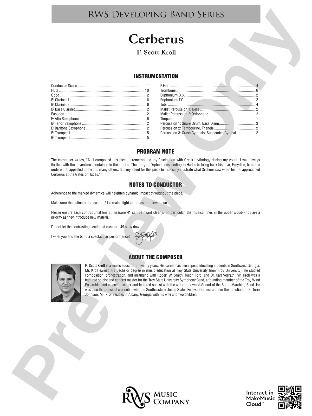 Cerberus: Concert Band Conductor Score & Parts