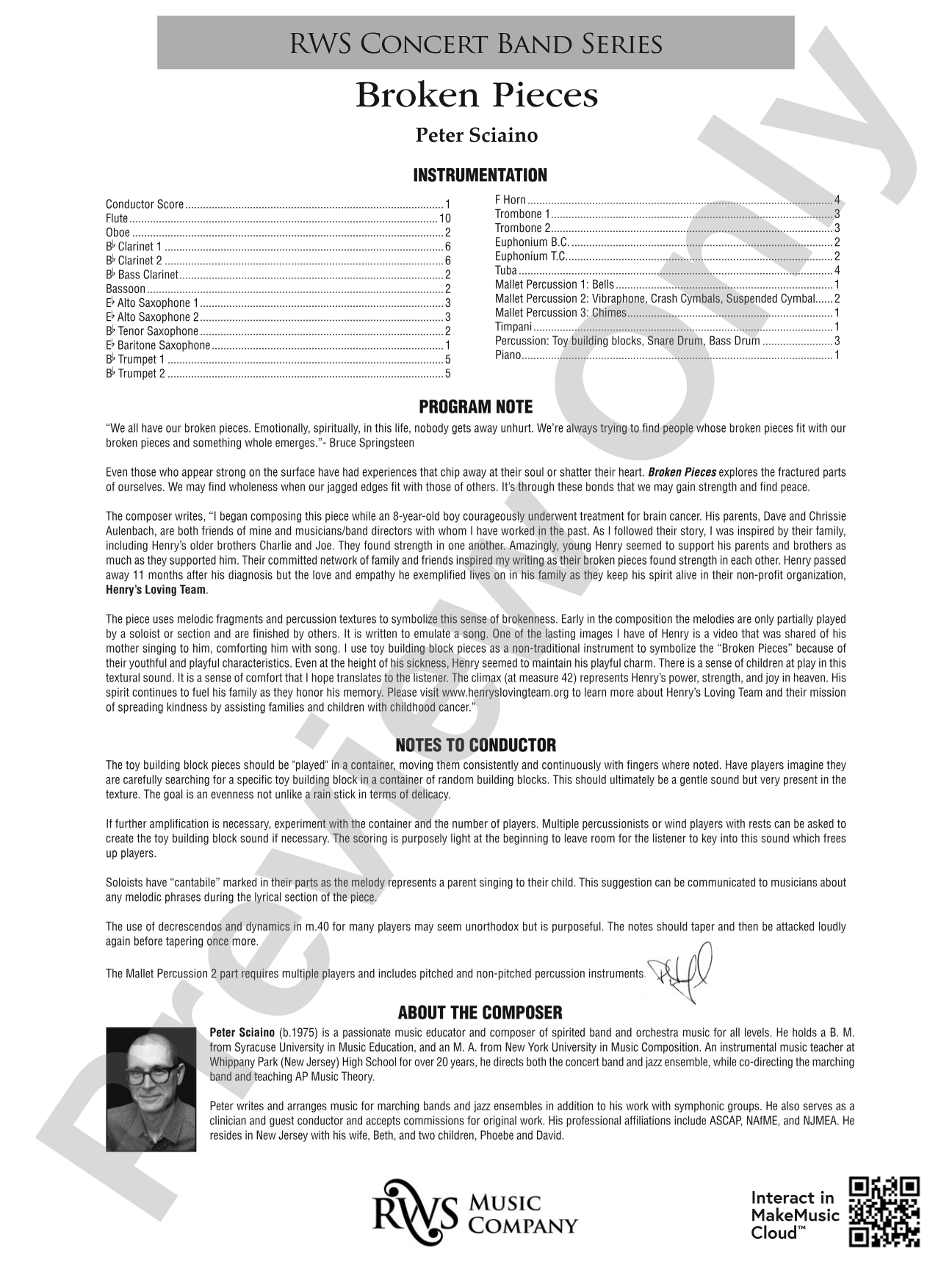 Broken Pieces: Concert Band Conductor Score & Parts