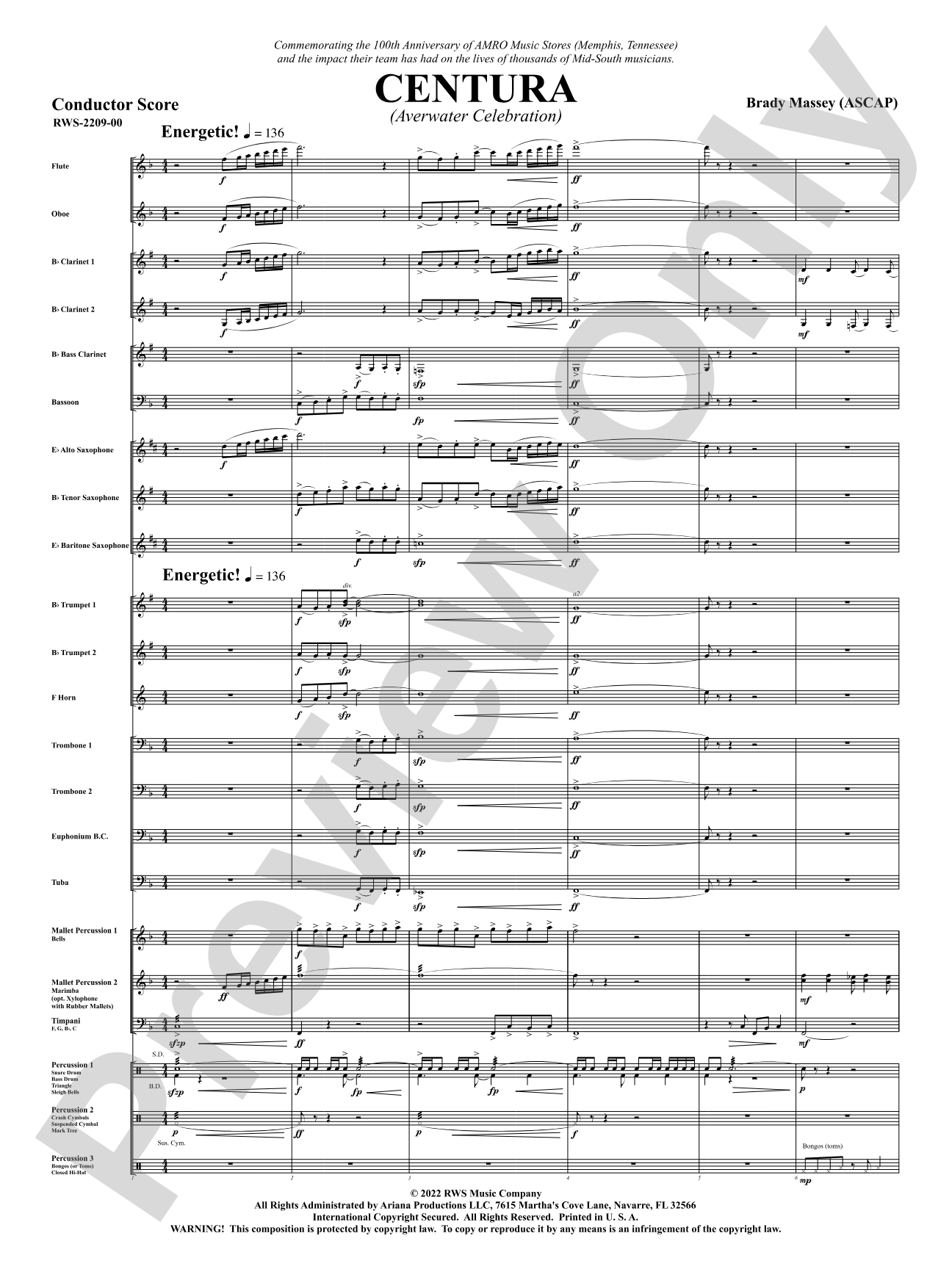 Centura - Averwater Celebration: Concert Band Conductor Score & Parts