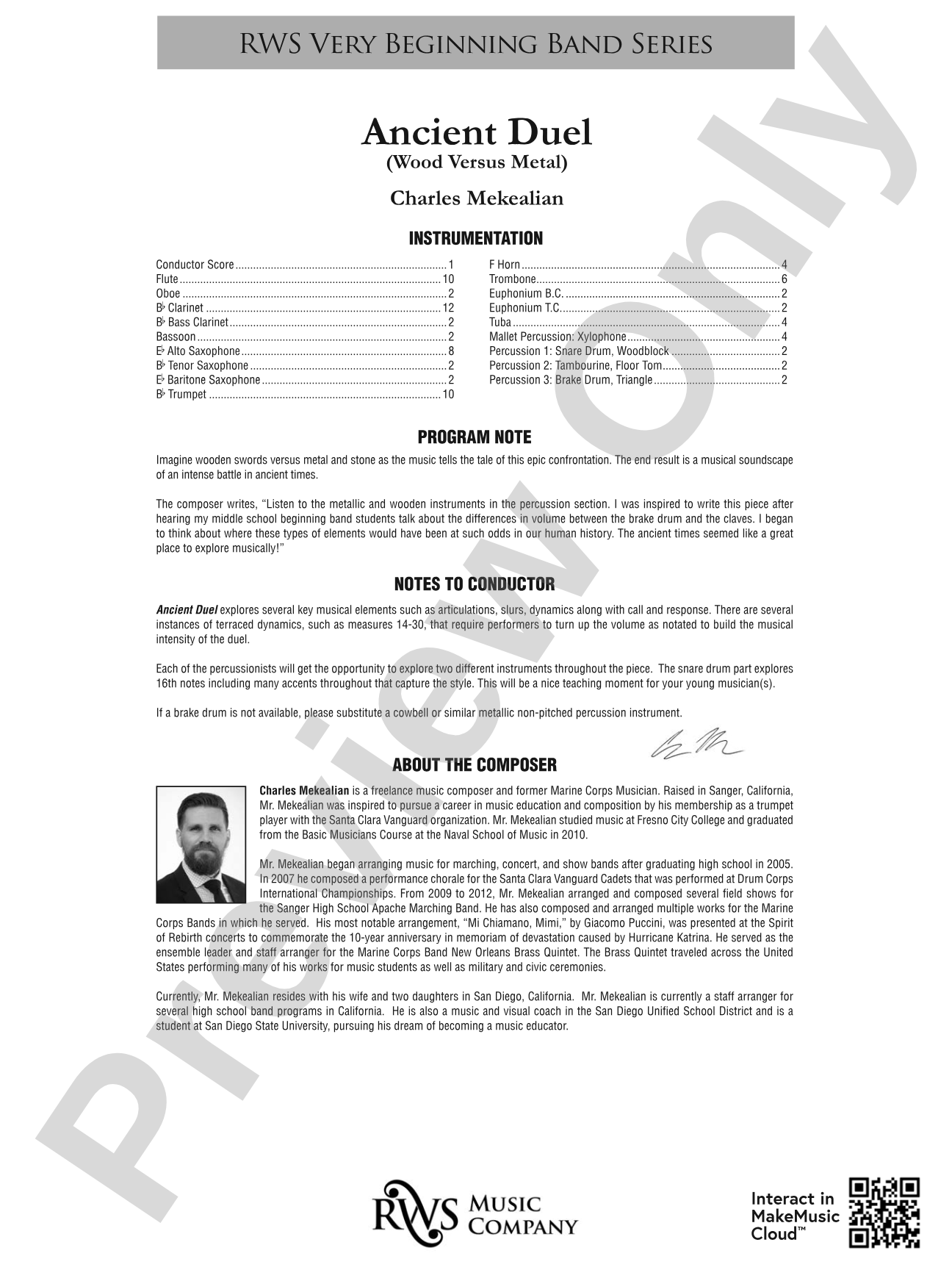 Ancient Duel - Wood Versus Metal: Score
