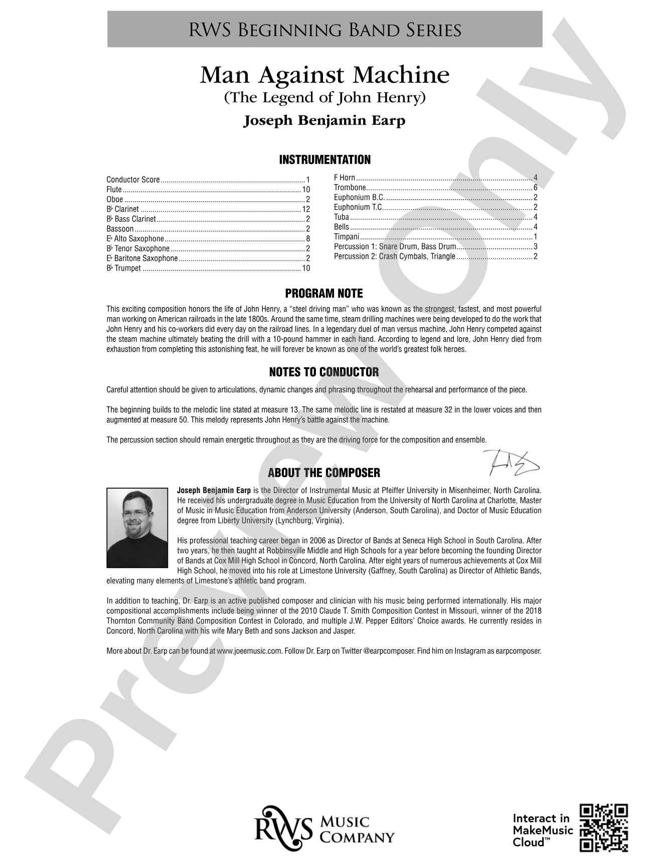 Man Against Machine - The Legend of John Henry: Concert Band Conductor Score & Parts