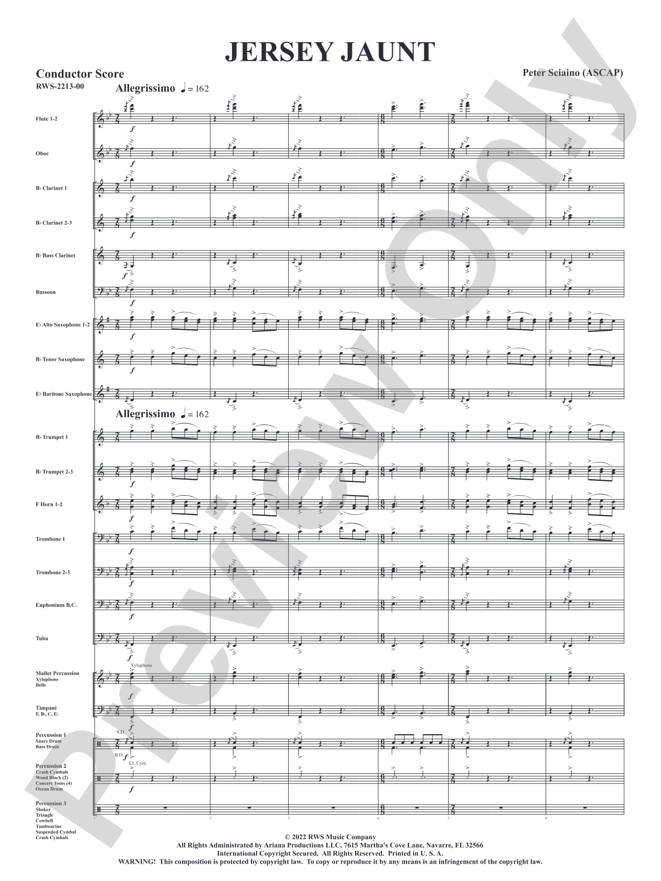 Jersey Jaunt: Concert Band Conductor Score & Parts