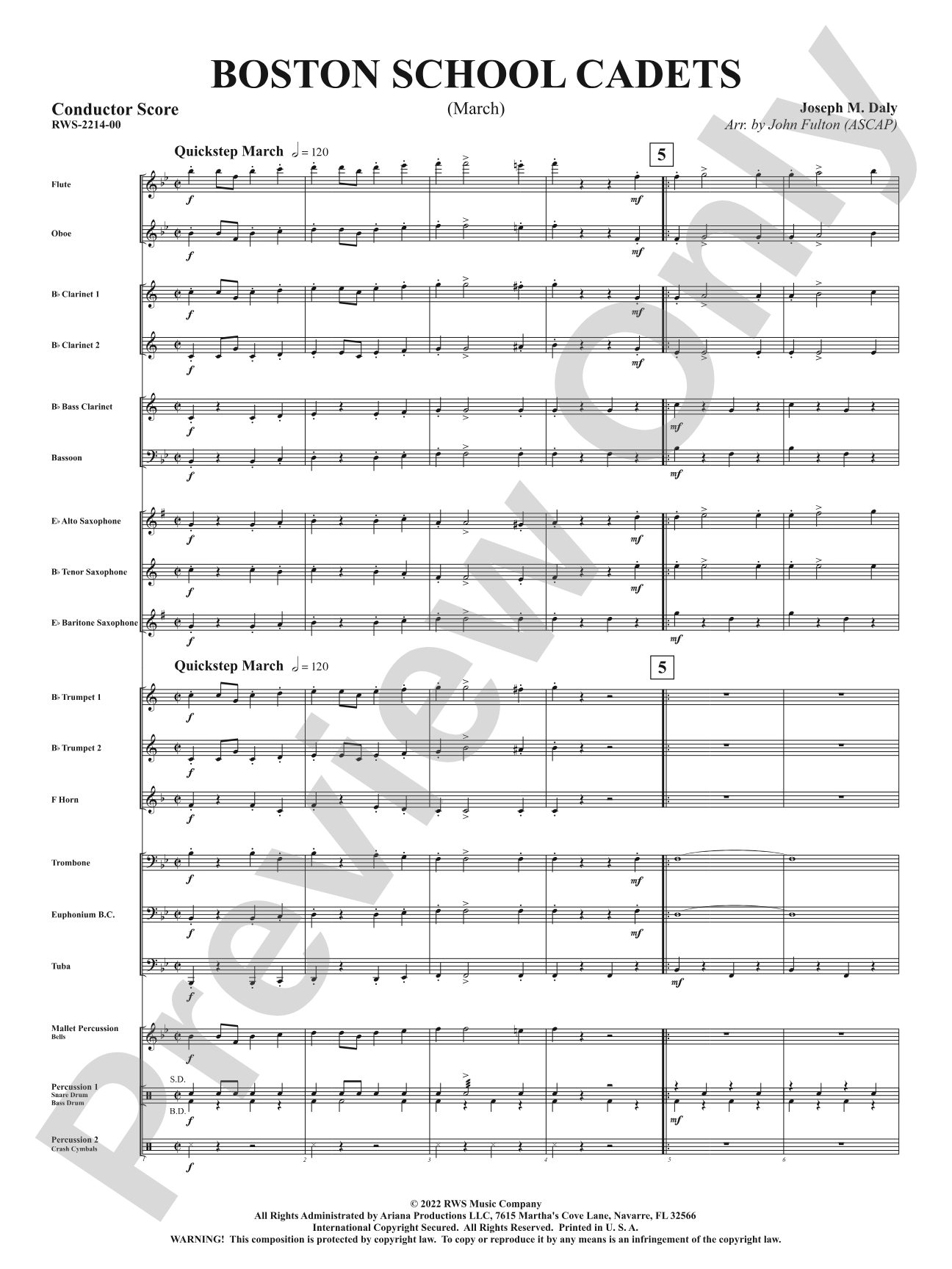 Boston School Cadets - March: Concert Band Conductor Score & Parts