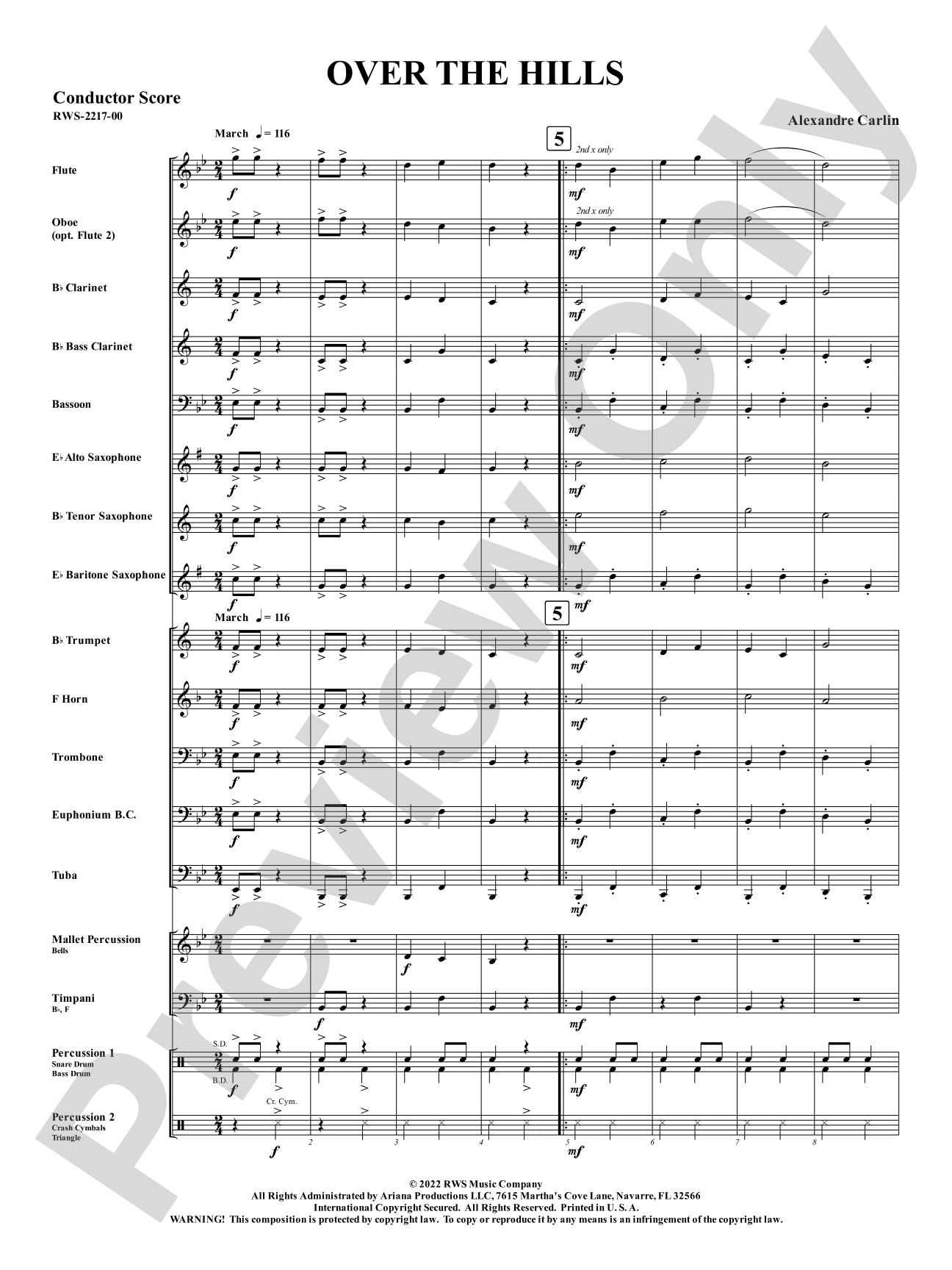 Over The Hills: Concert Band Conductor Score & Parts