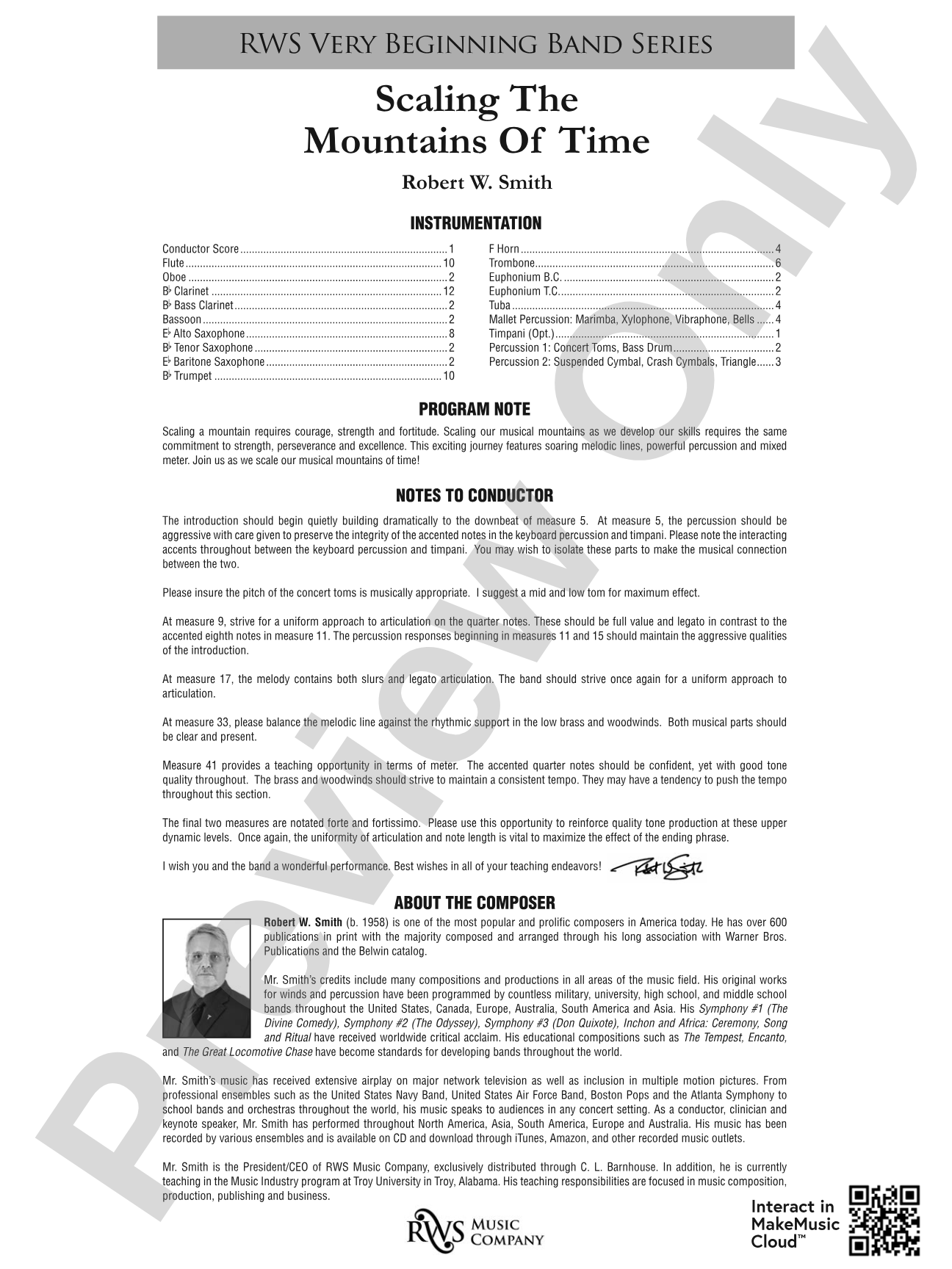 Scaling the Mountains of Time: Concert Band Conductor Score & Parts