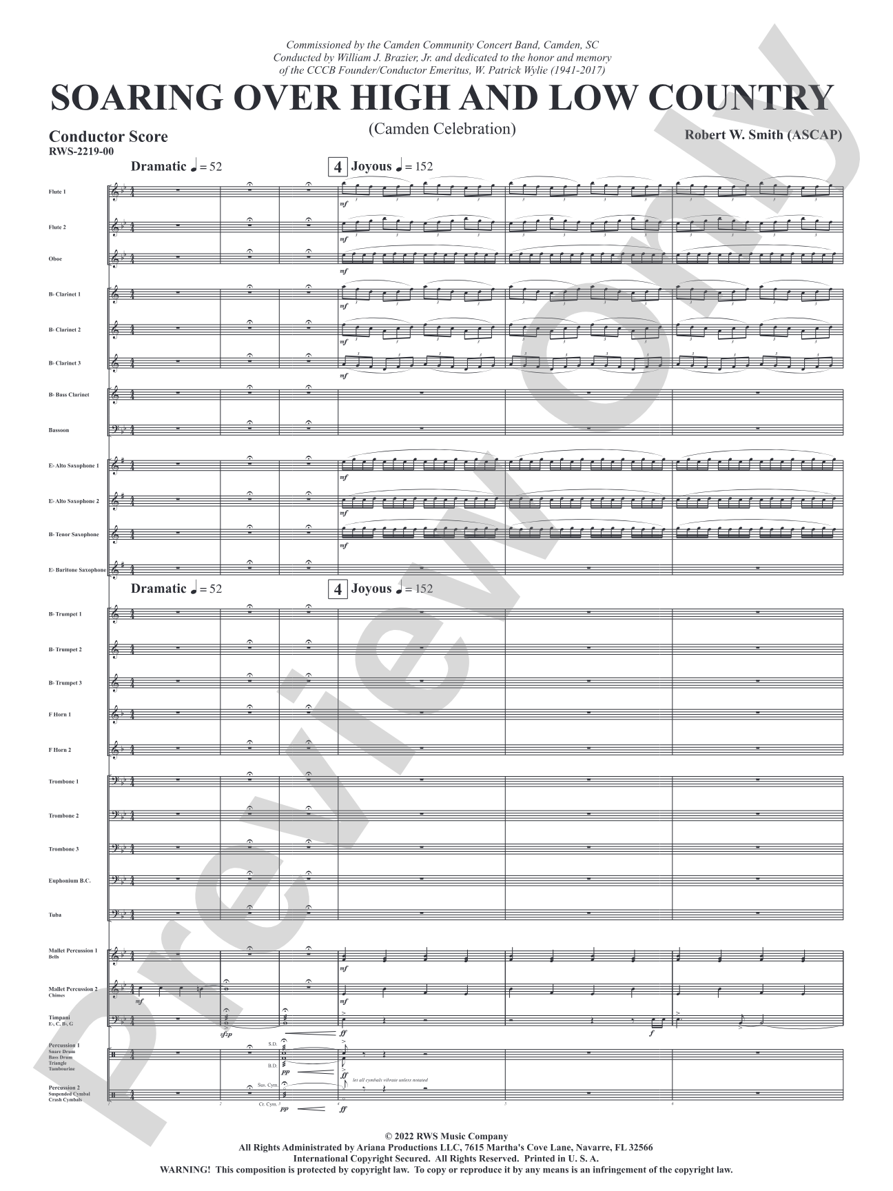 Soaring Over High and Low Country - Camden Celebration: Concert Band Conductor Score & Parts