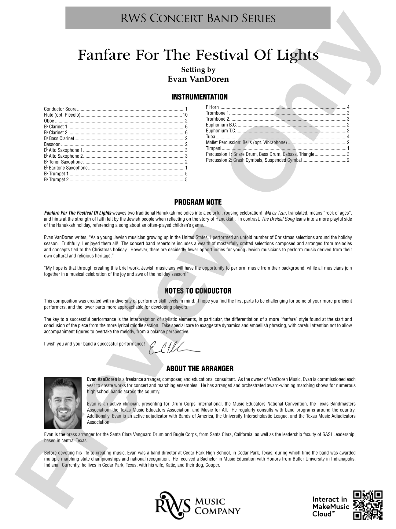 Fanfare for the Festival of Lights: Concert Band Conductor Score & Parts