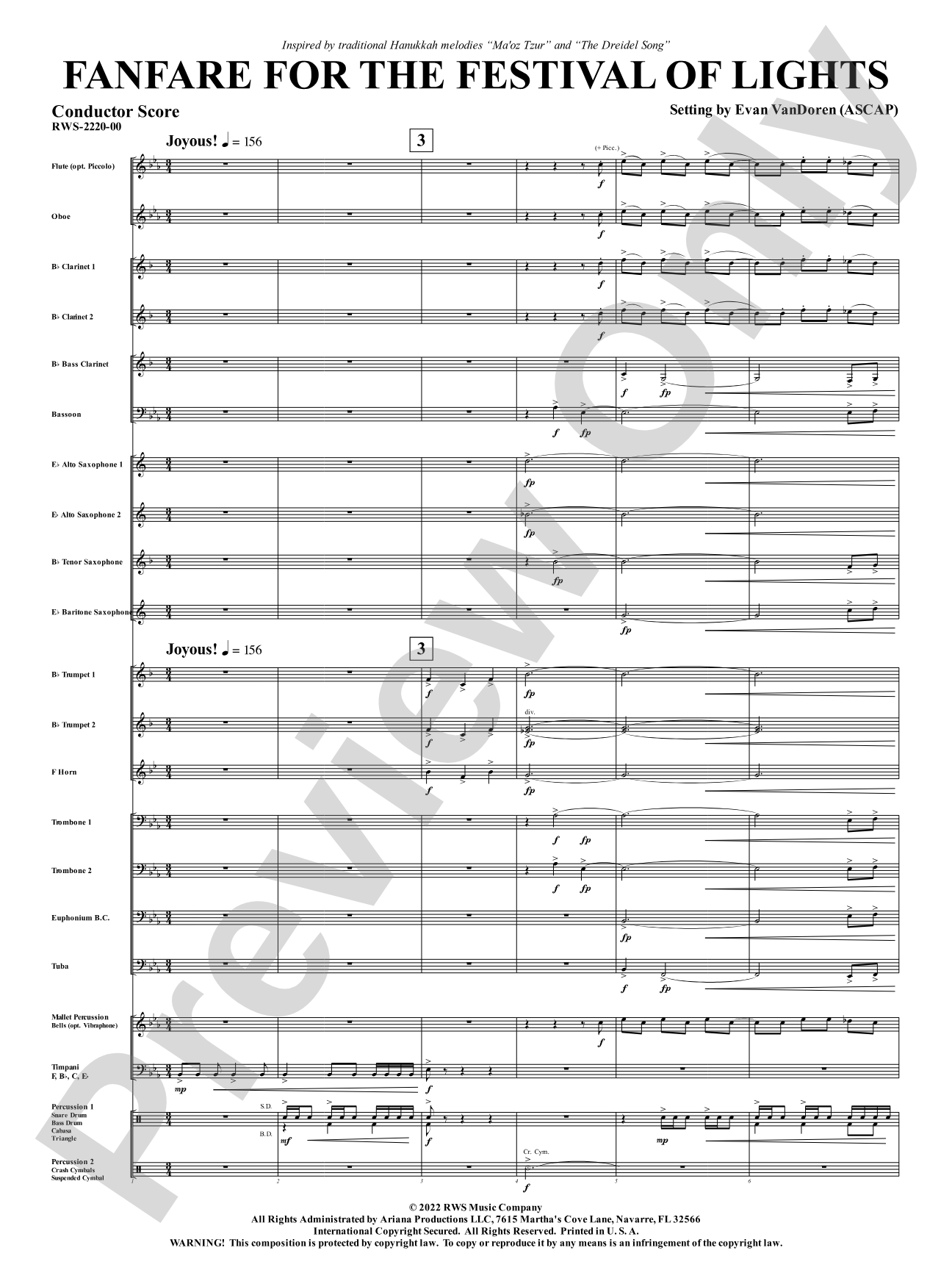 Fanfare for the Festival of Lights: Concert Band Conductor Score & Parts
