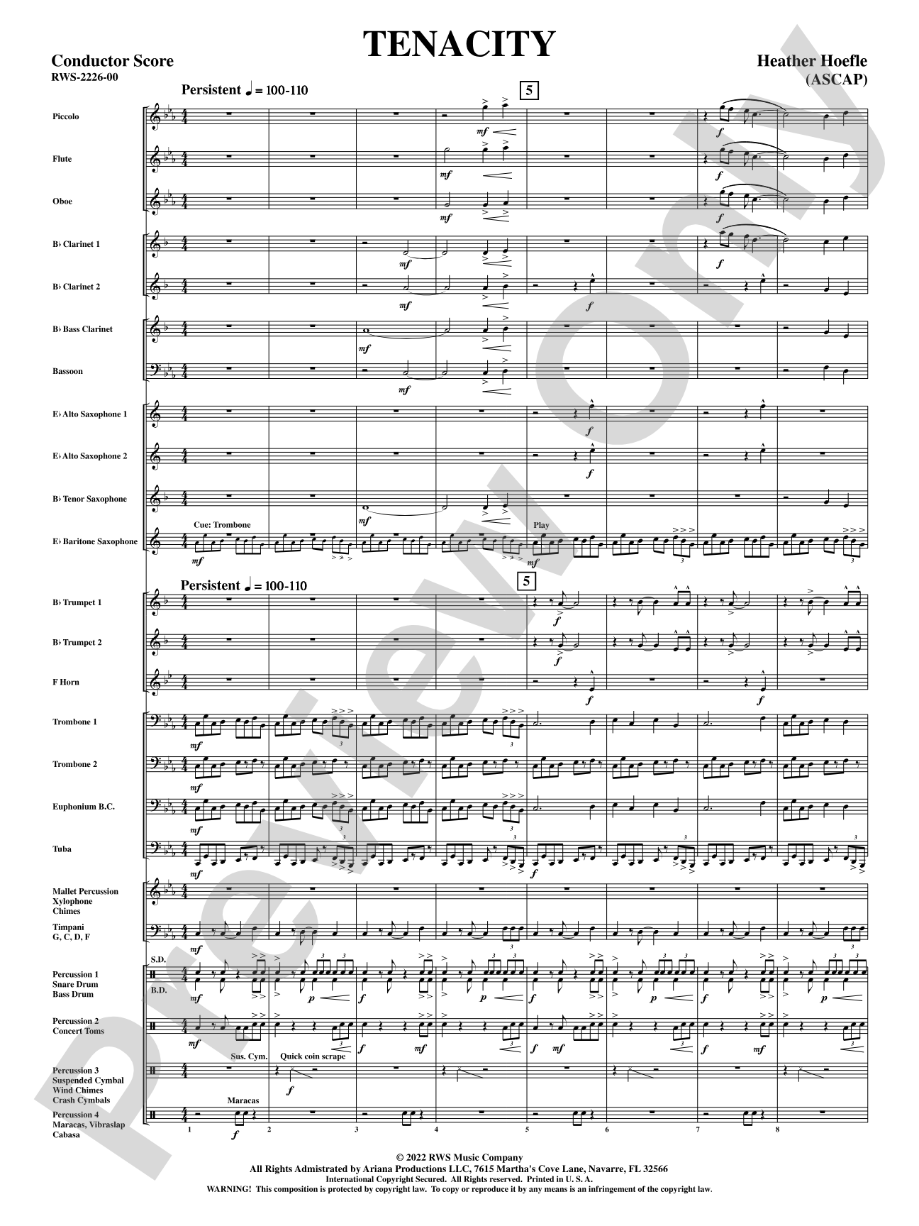 Tenacity: Concert Band Conductor Score & Parts