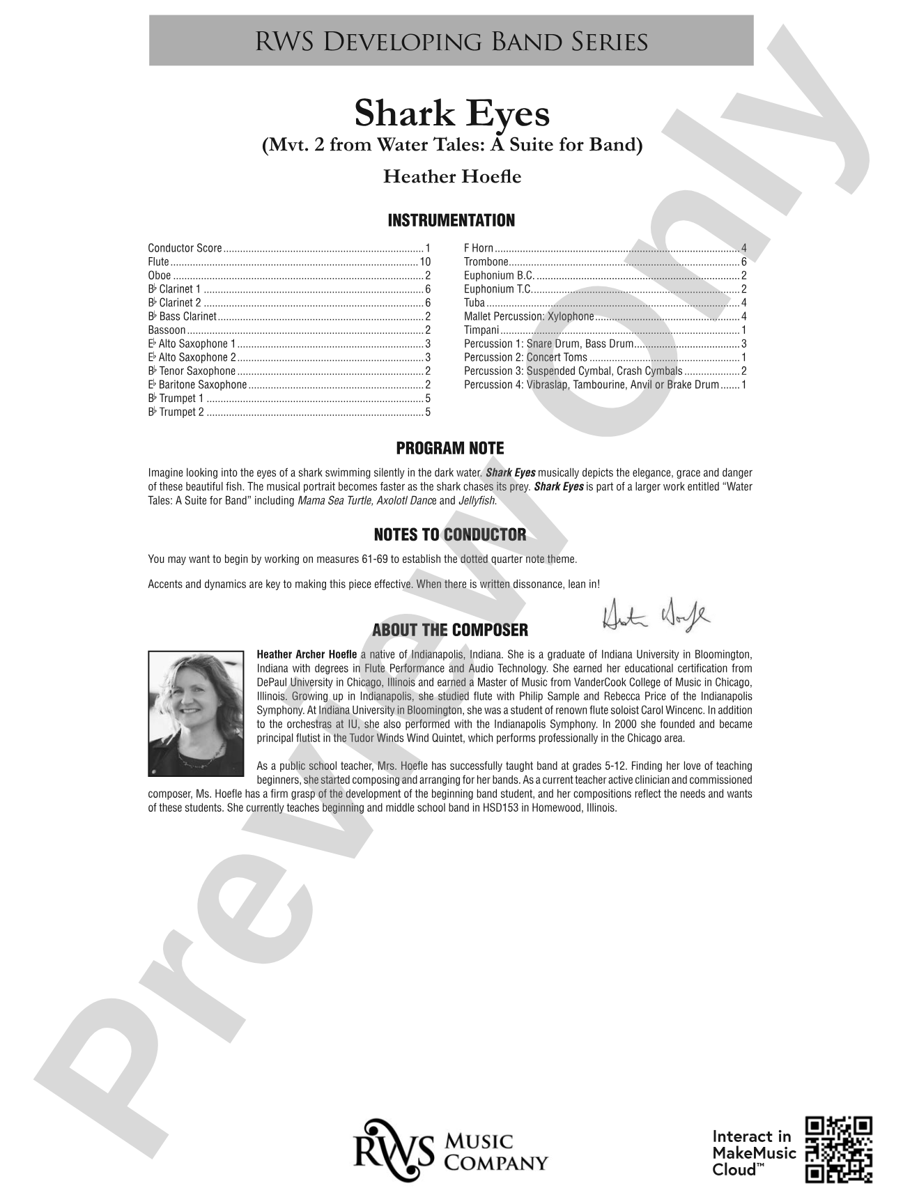 Shark Eyes - Mvt. 2 from <i>Water Tales: A Suite for Band</i>: Concert Band Conductor Score & Parts