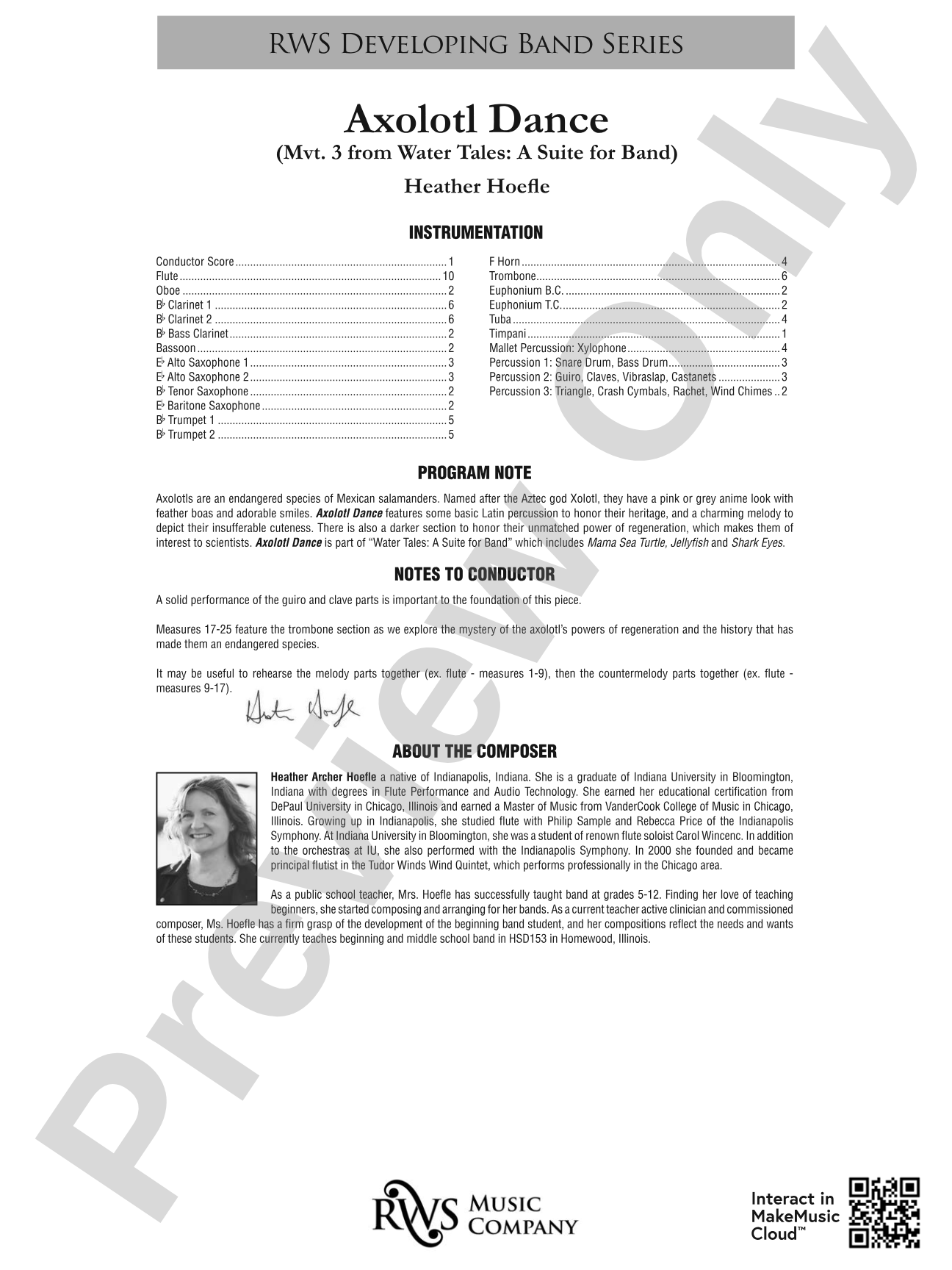Axolotl Dance - Mvt. 3 from <i>Water Tales: A Suite for Band</i>: Score