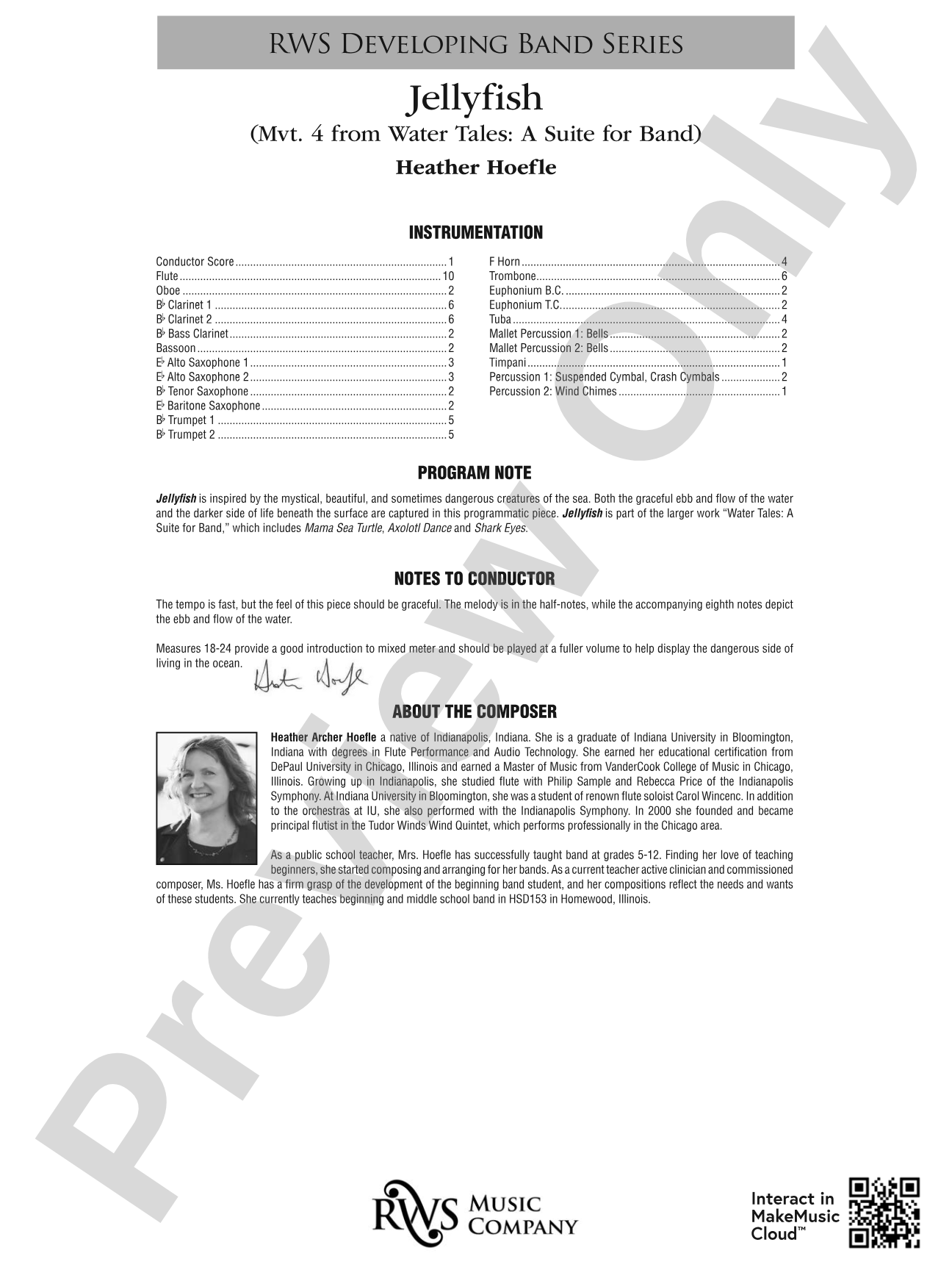 Jellyfish - Mvt. 4 from <i>Water Tales: A Suite for Band</i>: Concert Band Conductor Score & Parts
