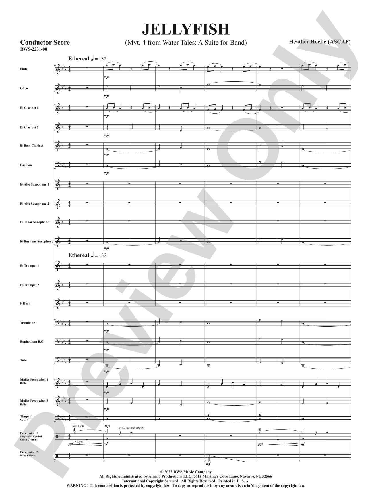 Jellyfish - Mvt. 4 from <i>Water Tales: A Suite for Band</i>: Concert Band Conductor Score & Parts