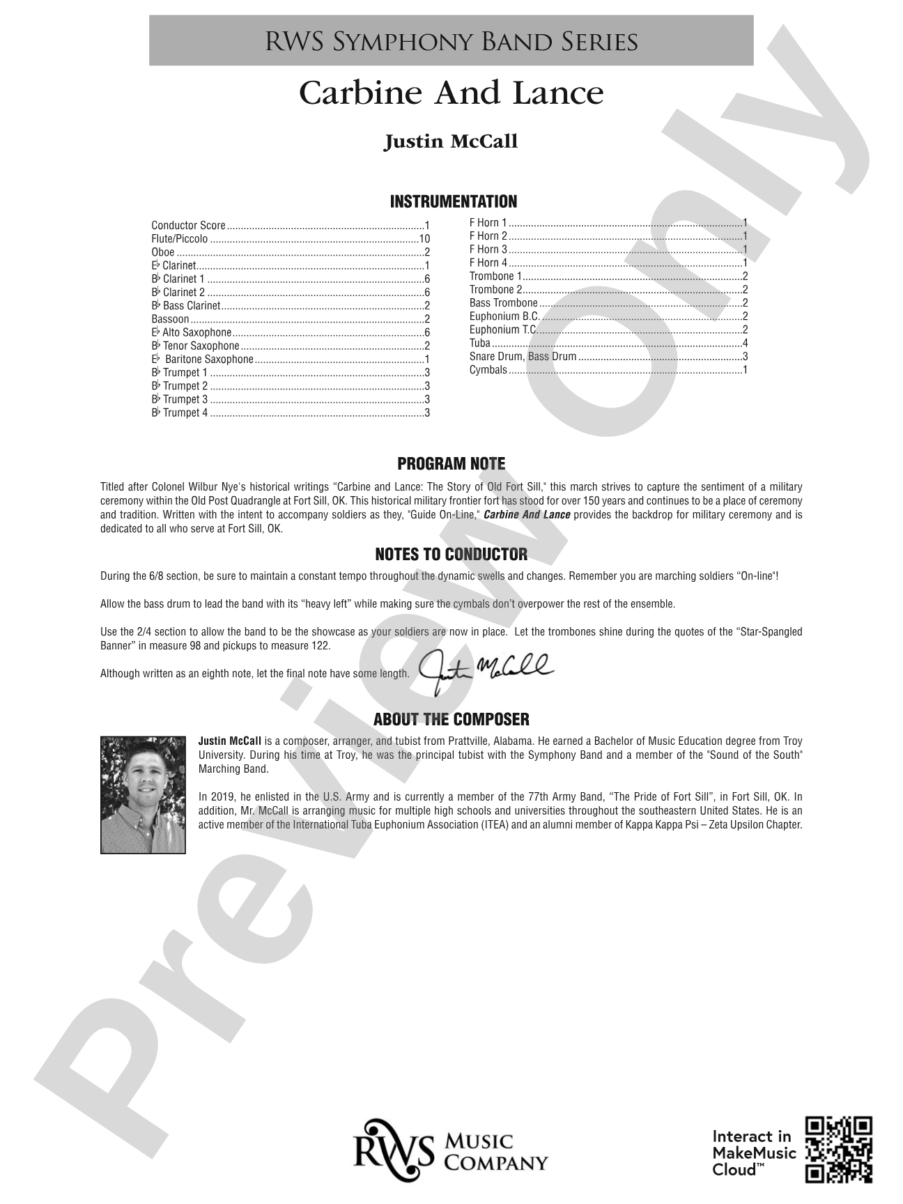 Carbine and Lance: Concert Band Conductor Score & Parts