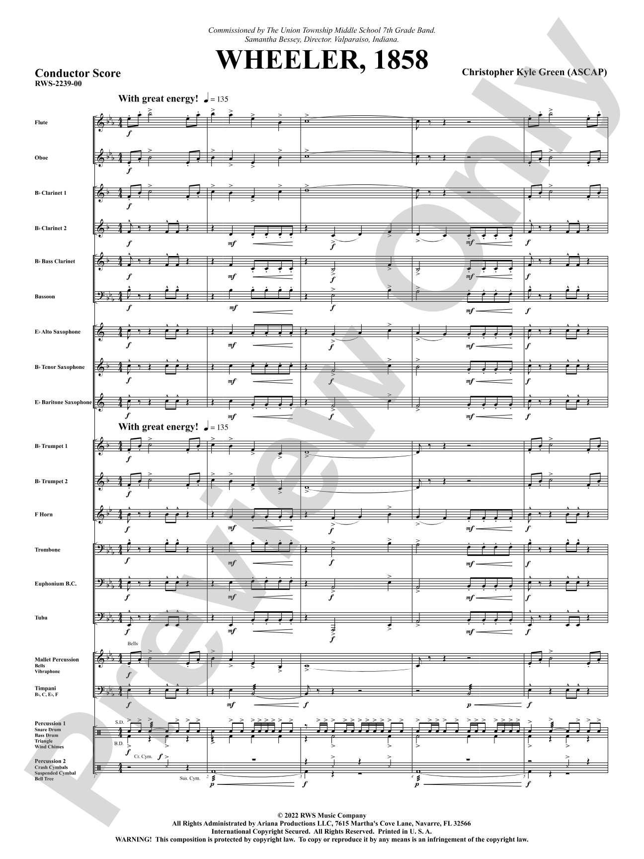 Wheeler, 1858: Concert Band Conductor Score & Parts