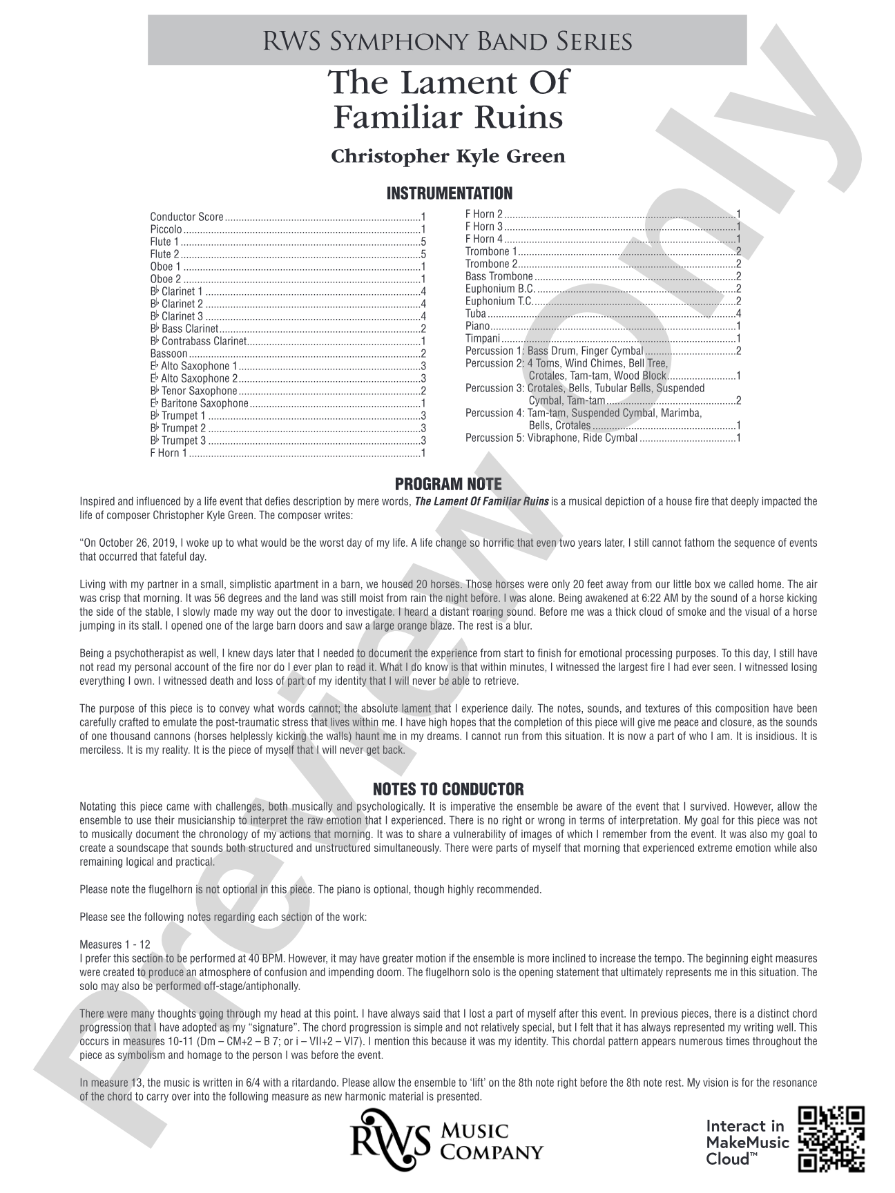 The Lament of Familiar Ruins: Concert Band Conductor Score & Parts